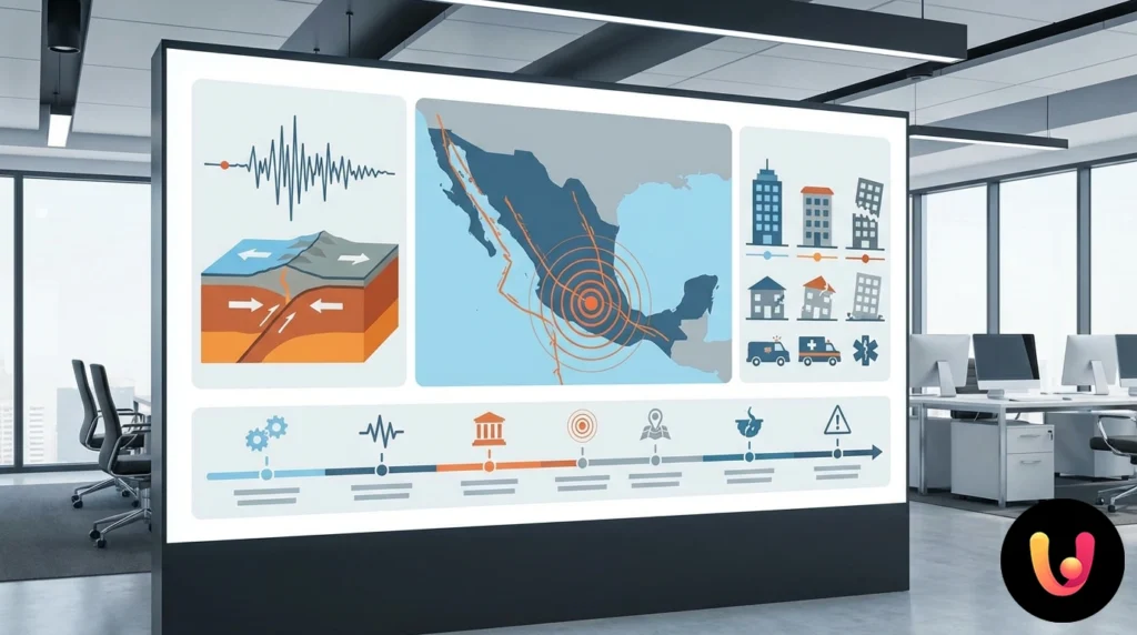 Secouristes au travail parmi les décombres d'un bâtiment effondré après le fort séisme au Mexique
