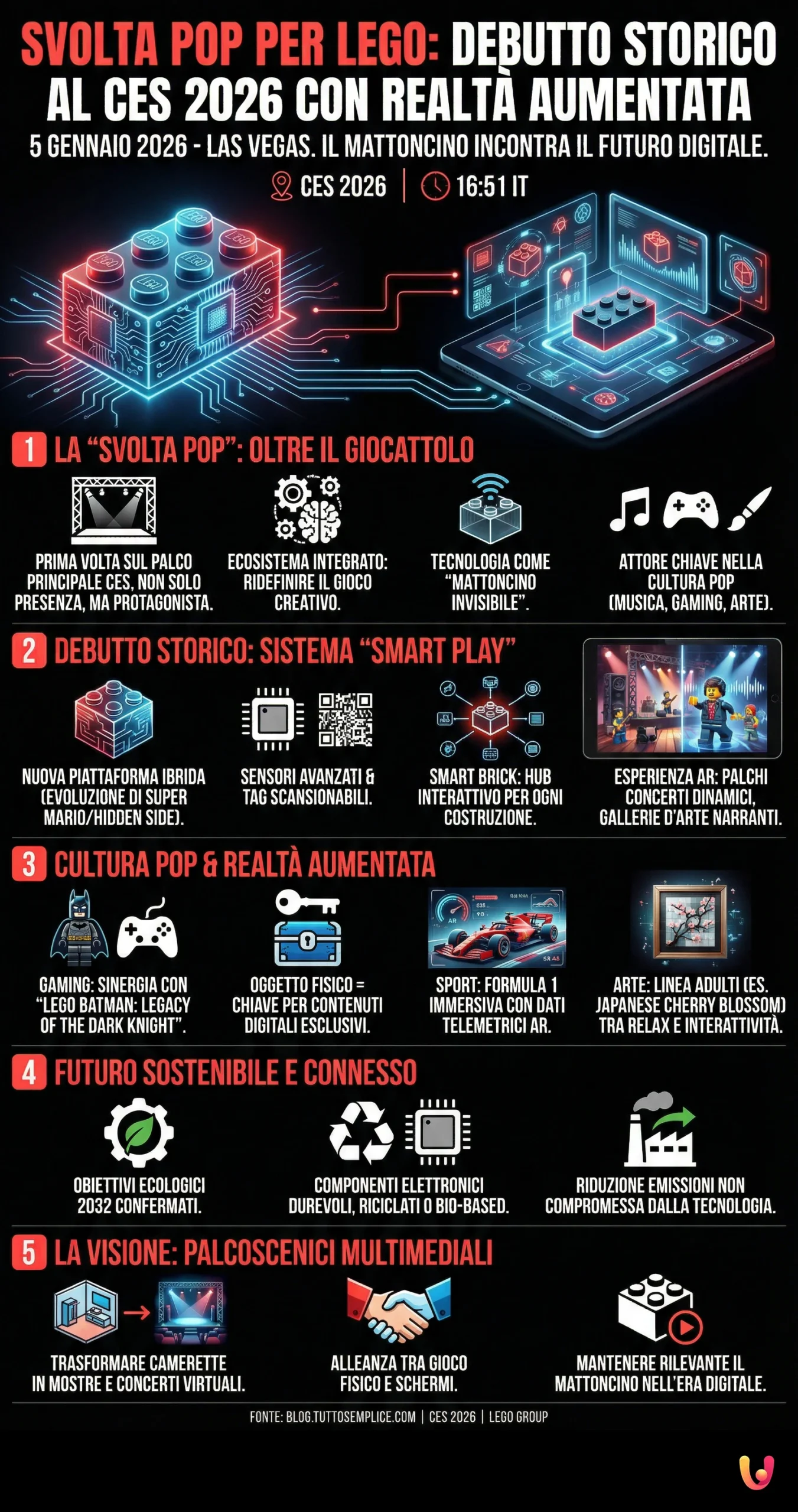Svolta Pop per Lego: Debutto Storico al CES 2026 con Realt&agrave; Aumentata - Infografica riassuntiva