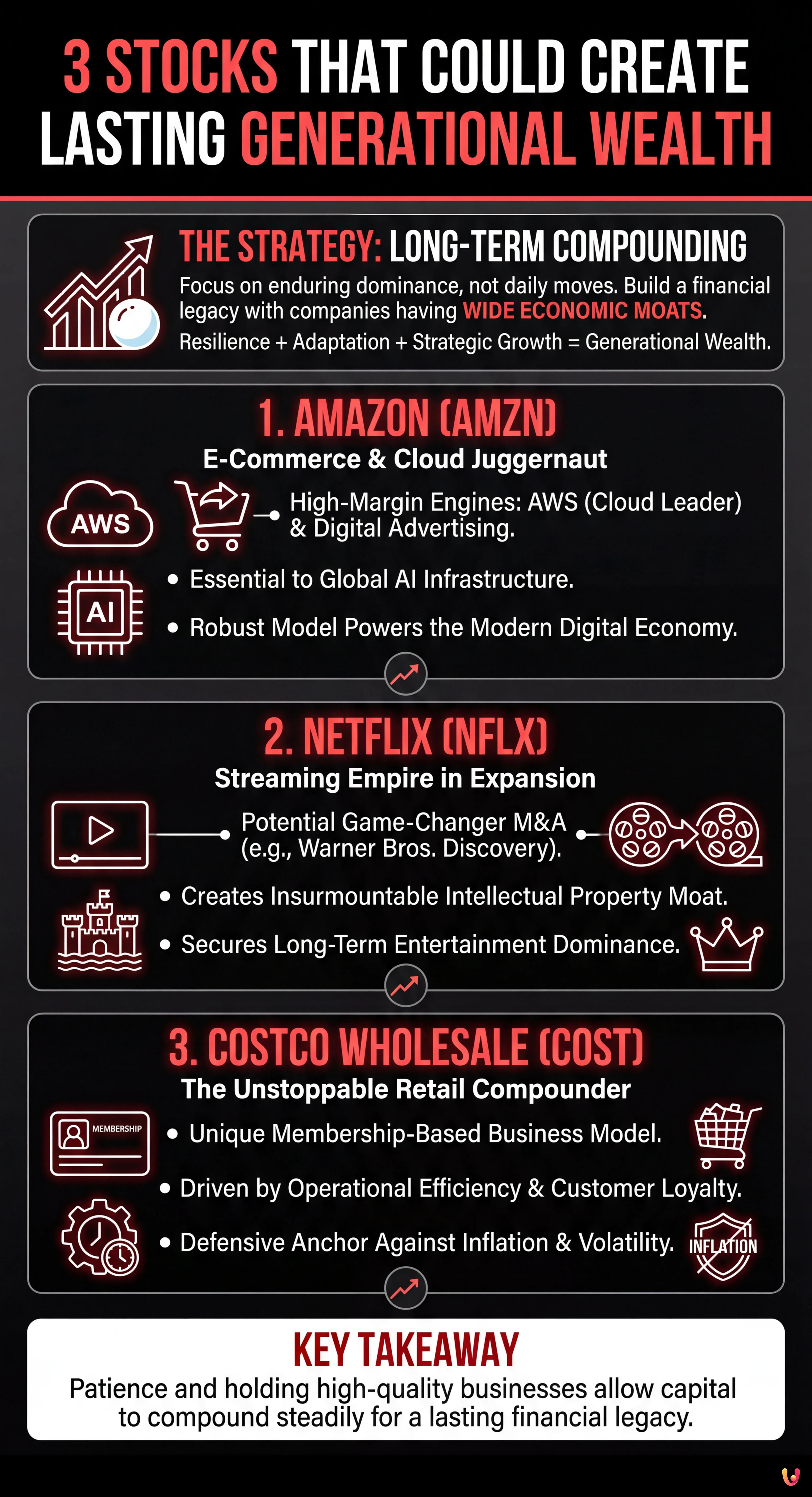 3 Stocks That Could Create Lasting Generational Wealth - Summary Infographic