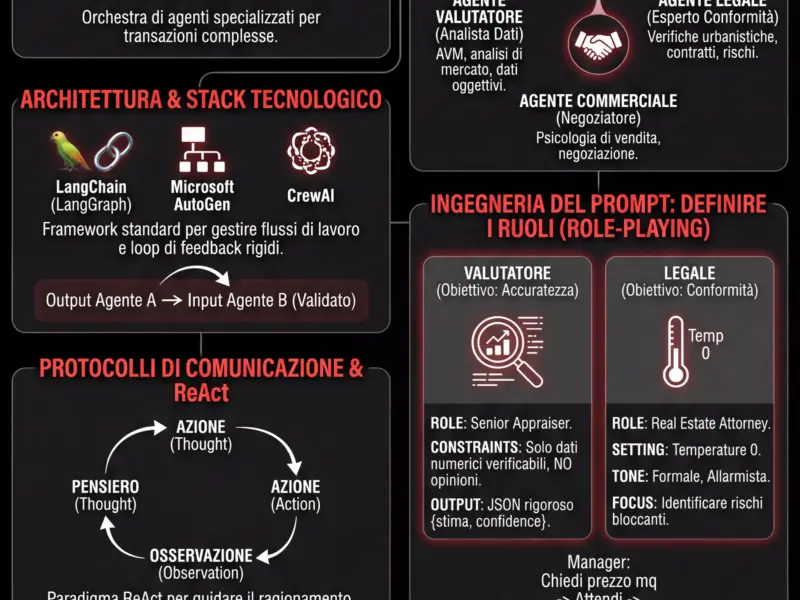 Infografica: Agenti AI Immobiliare: Guida ai Sistemi Multi-Agente e Prompt Engineering