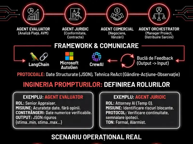 Infografica: Agenți AI Imobiliari: Ghid pentru Sisteme Multi-Agent și Ingineria Prompturilor