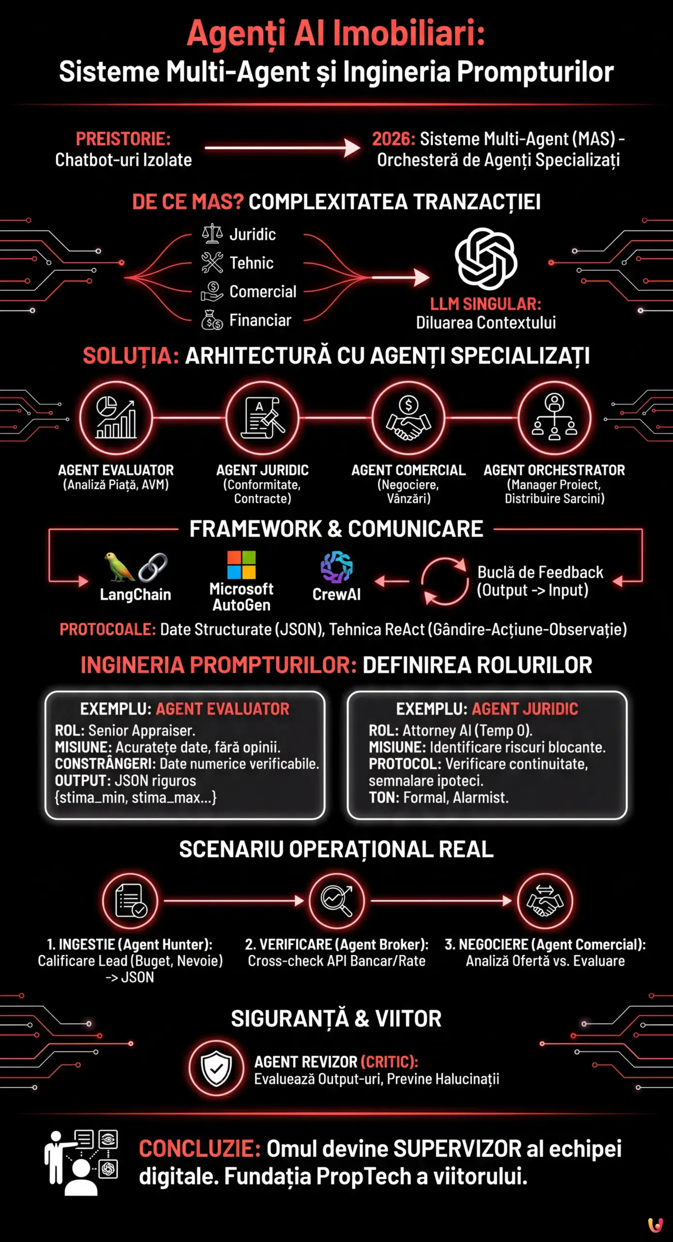 Agenți AI Imobiliari: Ghid pentru Sisteme Multi-Agent și Ingineria Prompturilor - Infografic rezumativ