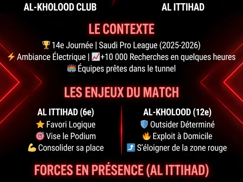 Infografica: Al-Kholood &ndash; Al Ittihad : Coup d'envoi imminent pour le choc de la Saudi Pro League