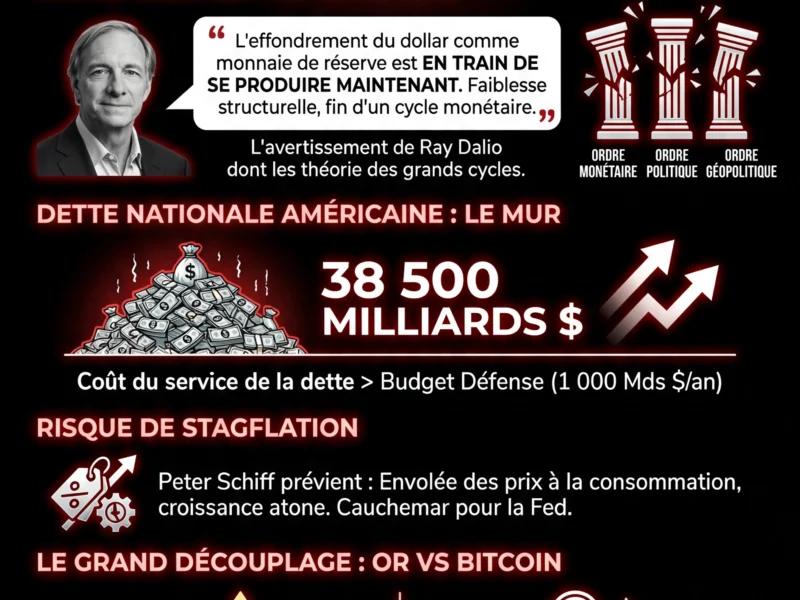 Infografica: Alerte sur l'effondrement du dollar : Bitcoin et Or en zone de turbulence