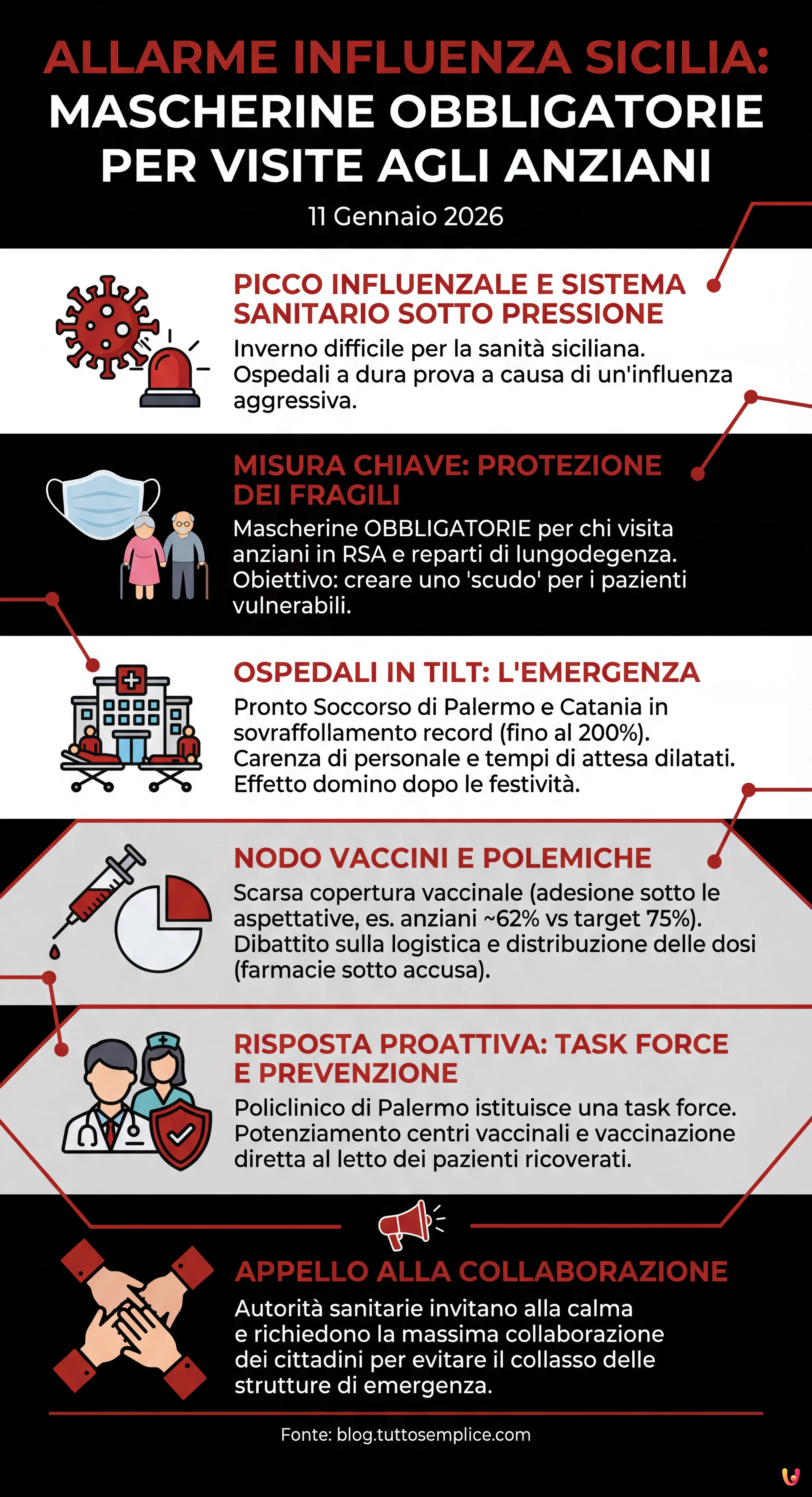 Allarme influenza in Sicilia: mascherine obbligatorie per visite agli anziani - Infografica riassuntiva