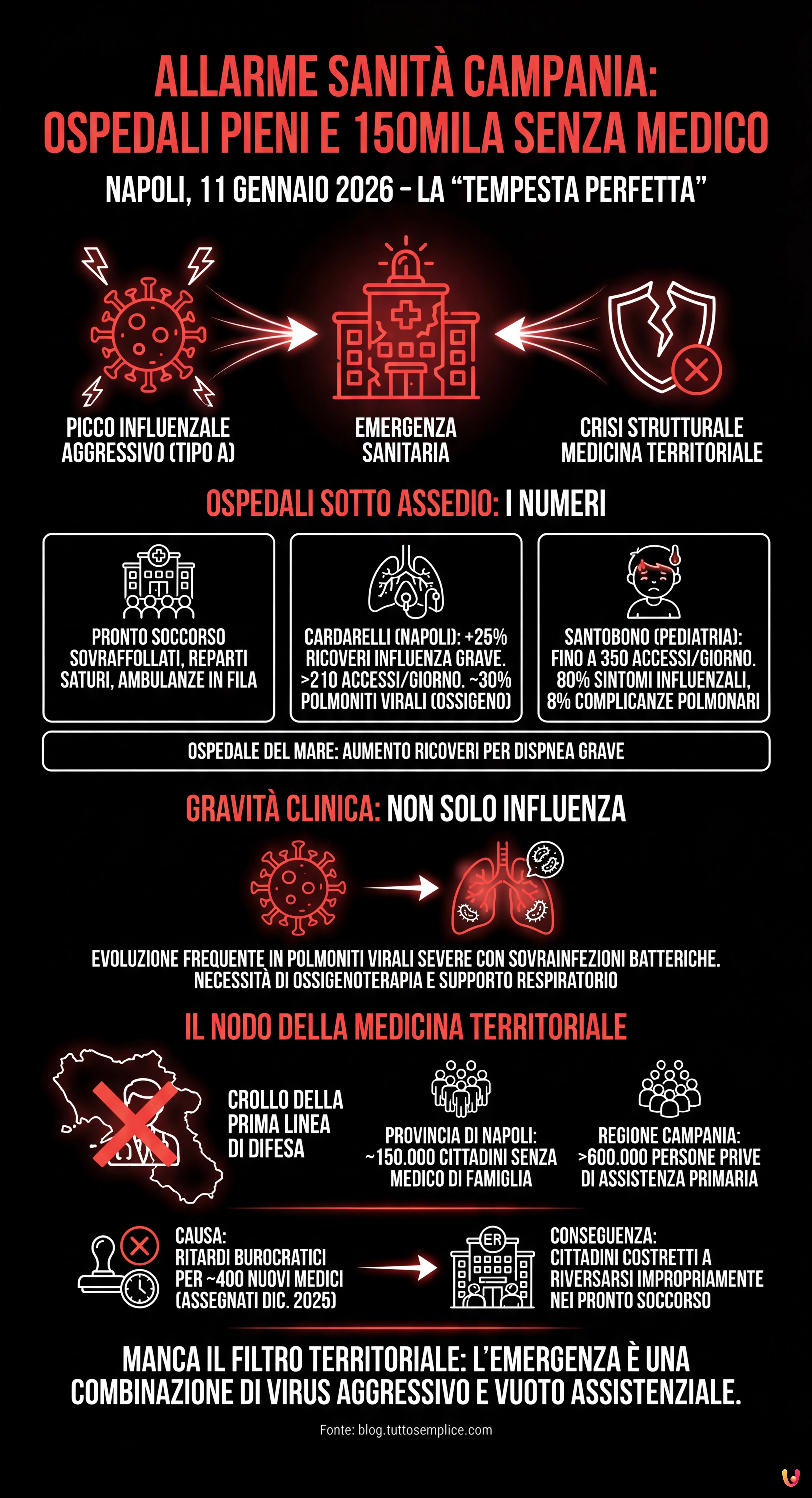 Allarme sanit&agrave; Campania: ospedali pieni e 150mila senza medico - Infografica riassuntiva