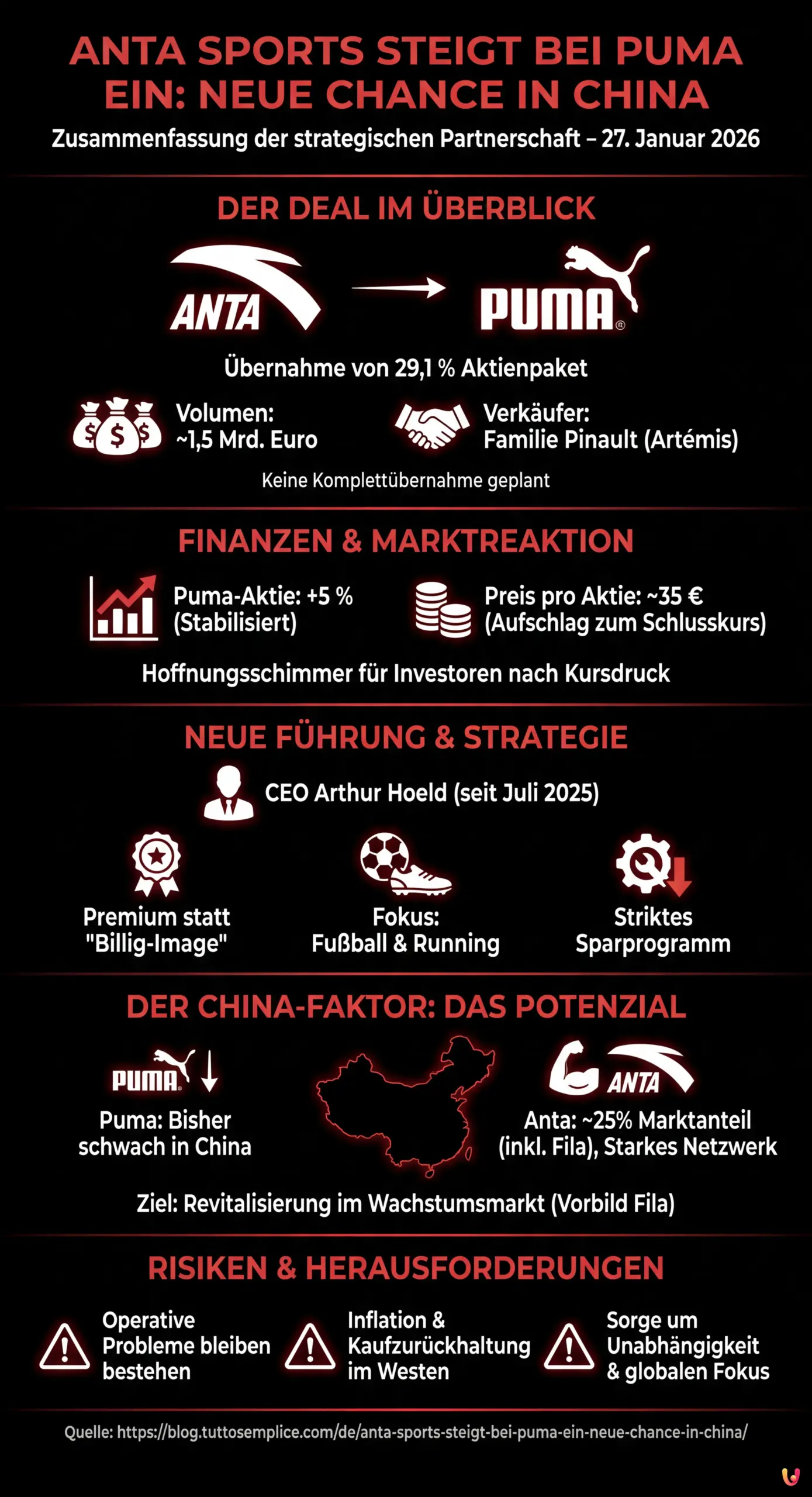 Anta Sports steigt bei Puma ein: Neue Chance in China - Zusammenfassende Infografik