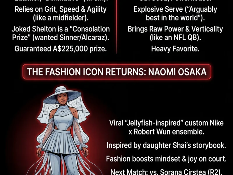 Infografica: AO 2026: Sweeny Eyes Shelton Upset as Fashion Icon Osaka Returns