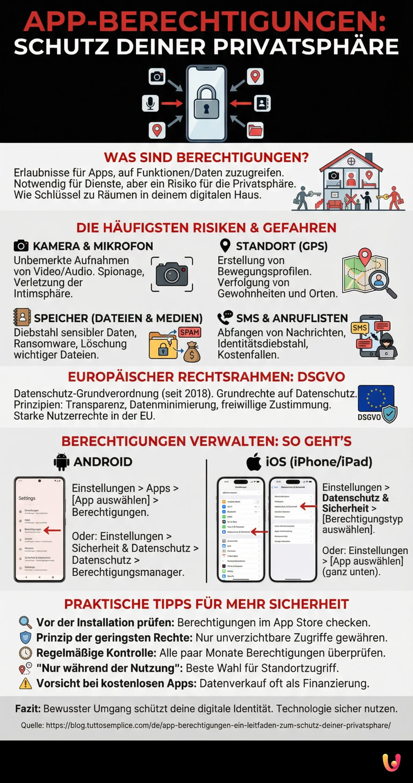 App-Berechtigungen: Ein Leitfaden zum Schutz deiner Privatsphäre - Infografica riassuntiva