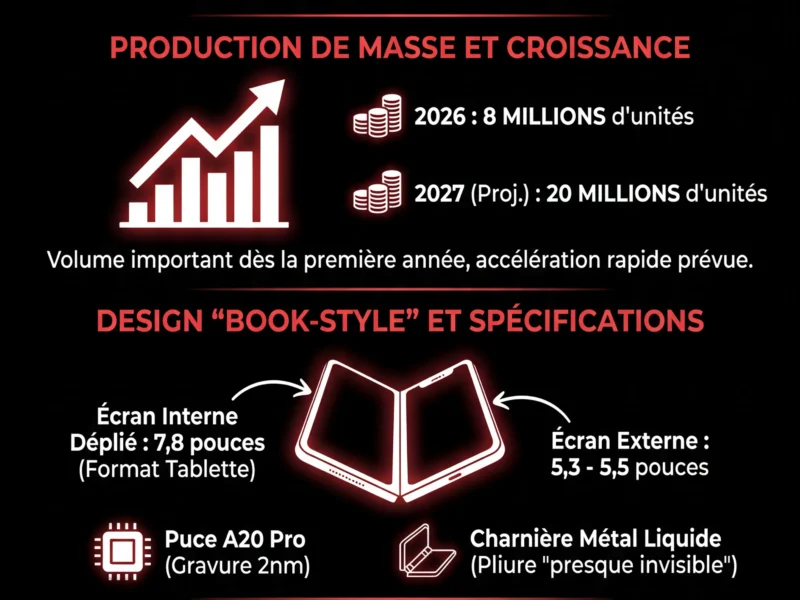 Infografica: Apple : des millions d'iPhone pliables &agrave; 2 000 $ d&egrave;s 2026 selon Citi