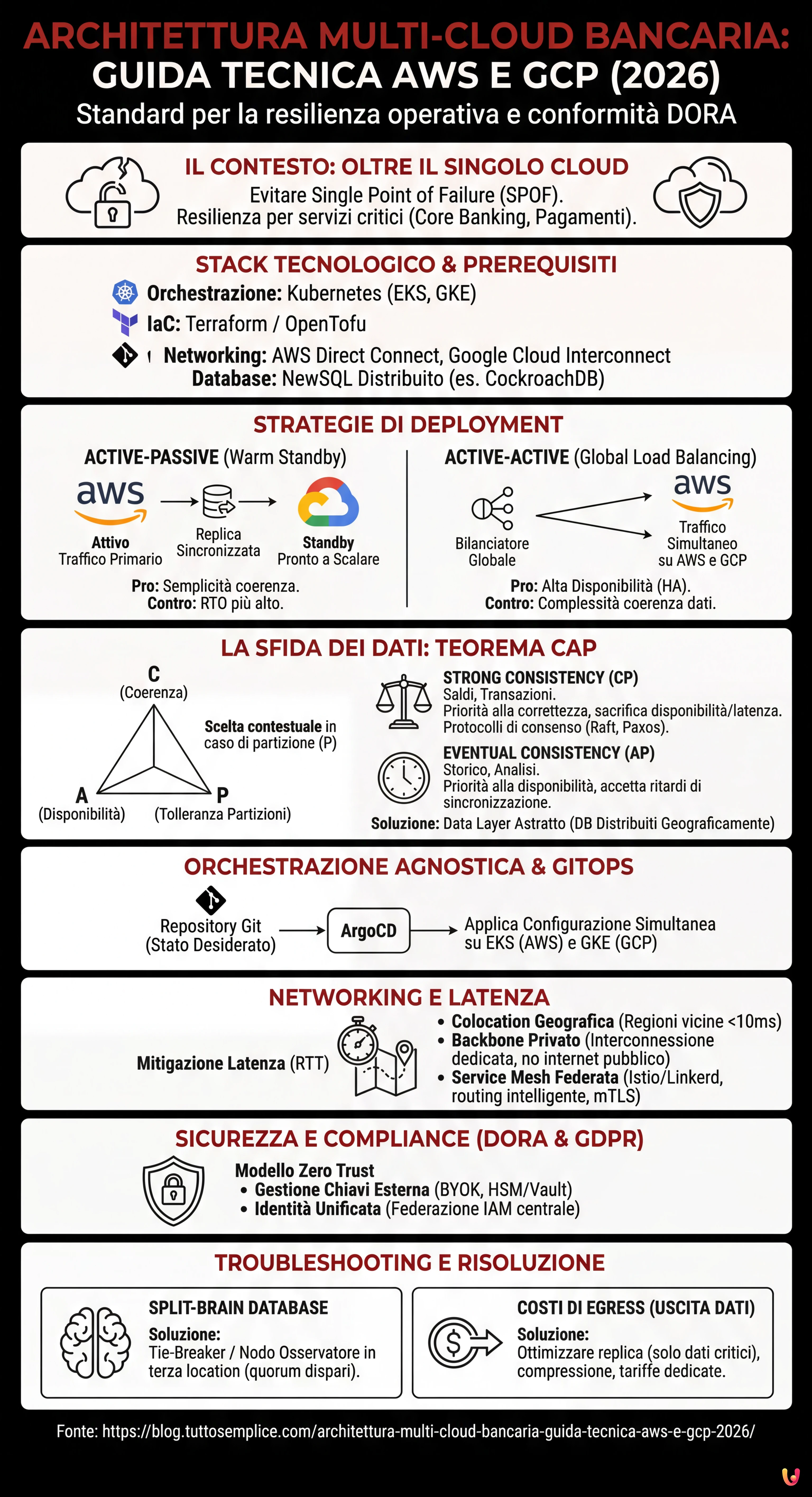 Architettura Multi-Cloud Bancaria: Guida Tecnica AWS e GCP (2026) - Infografica riassuntiva