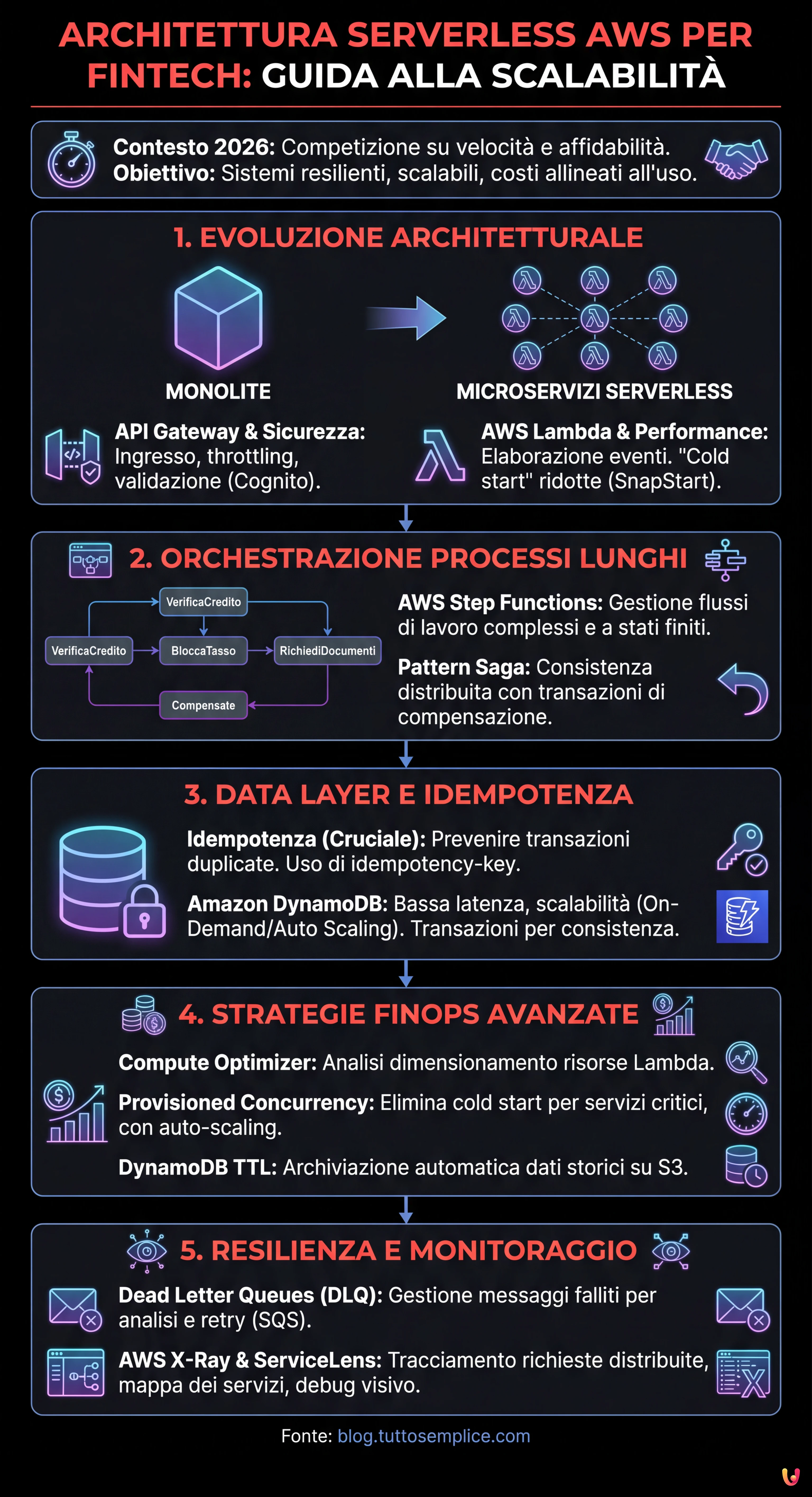 Architettura Serverless AWS per Fintech: Guida Completa alla Scalabilità - Infografica riassuntiva