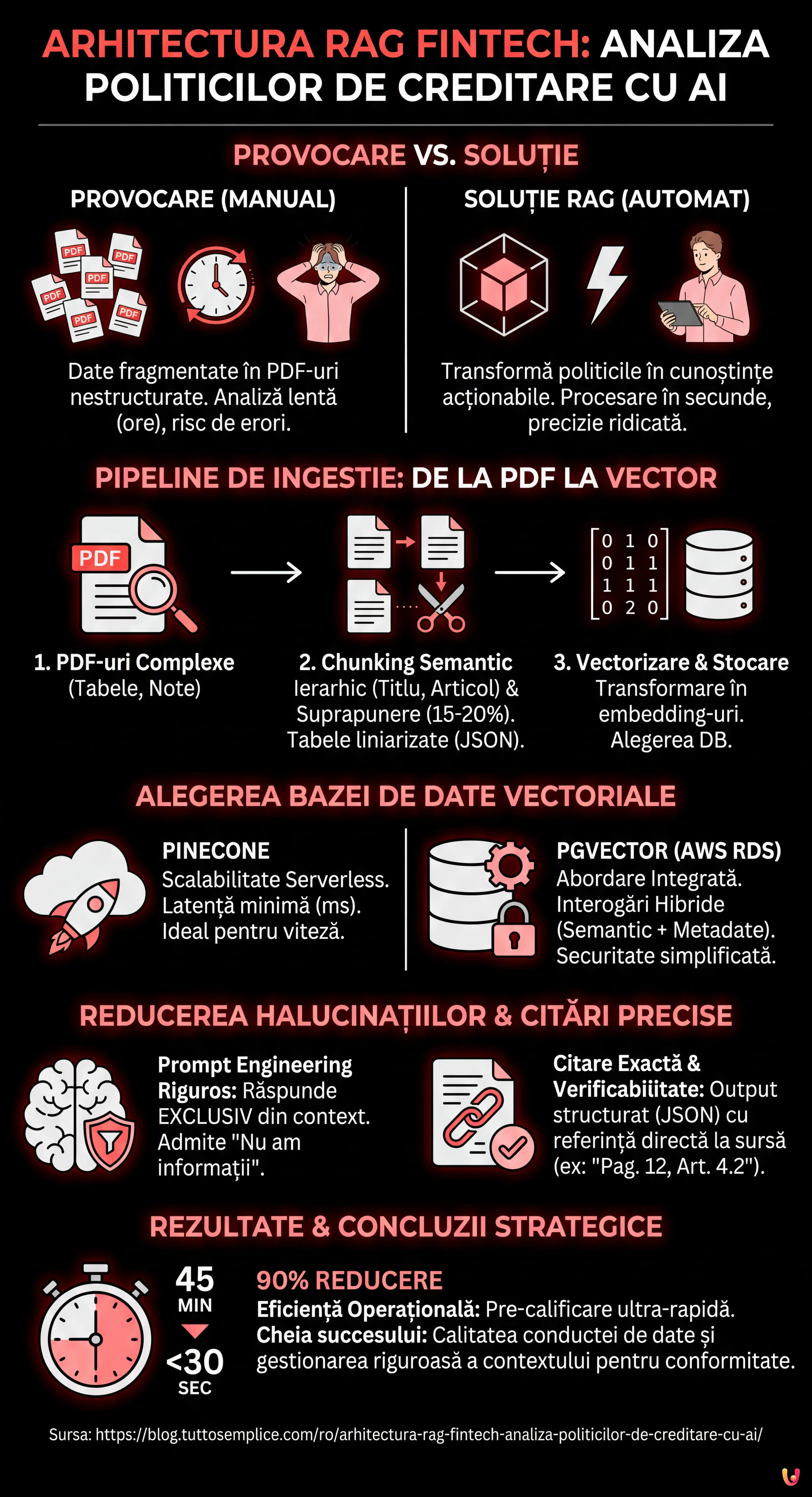Arhitectura RAG Fintech: Analiza Politicilor de Creditare cu AI - Infografic rezumativ