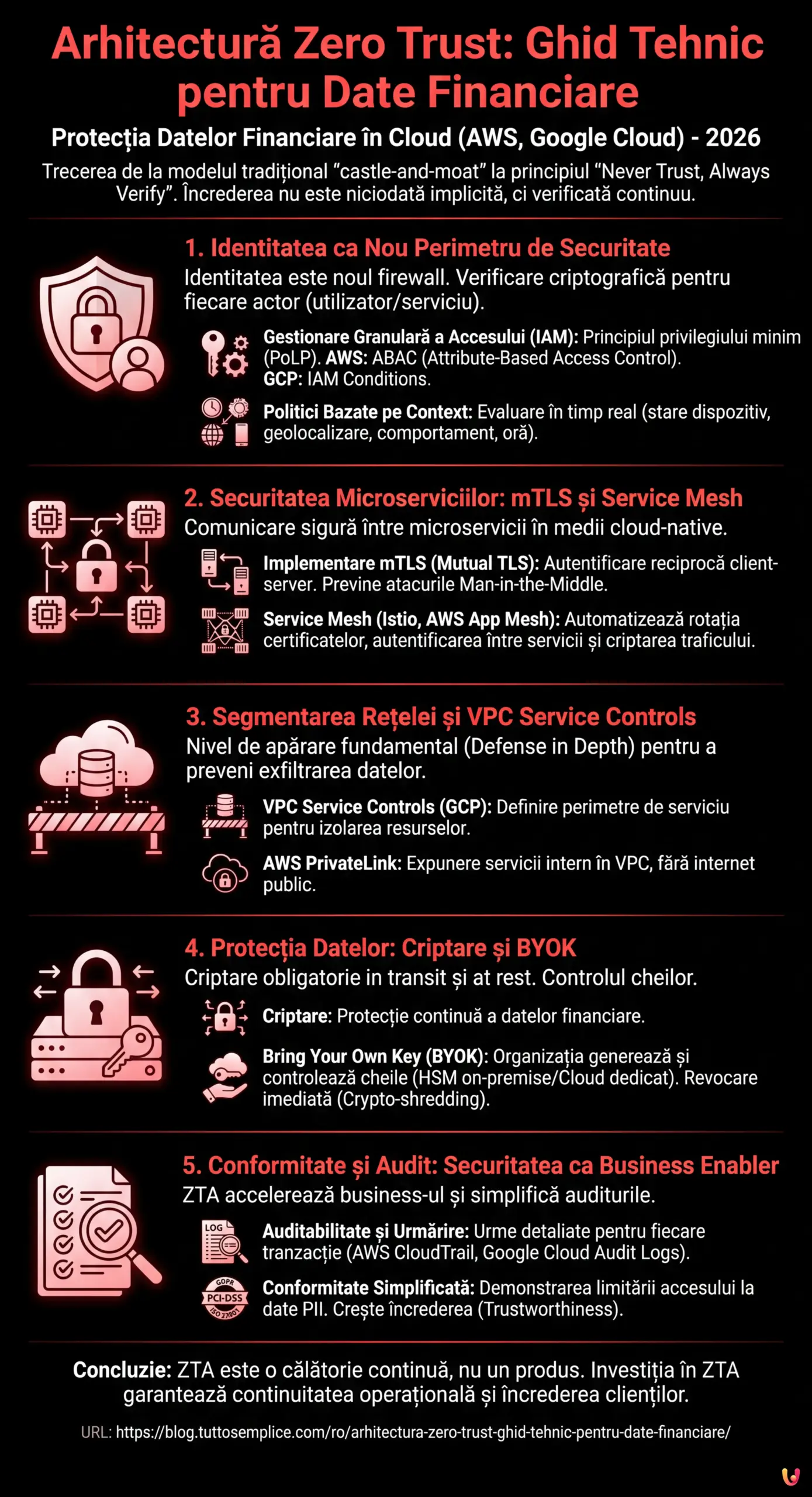 Arhitectură Zero Trust: Ghid Tehnic pentru Date Financiare - Infografic rezumativ
