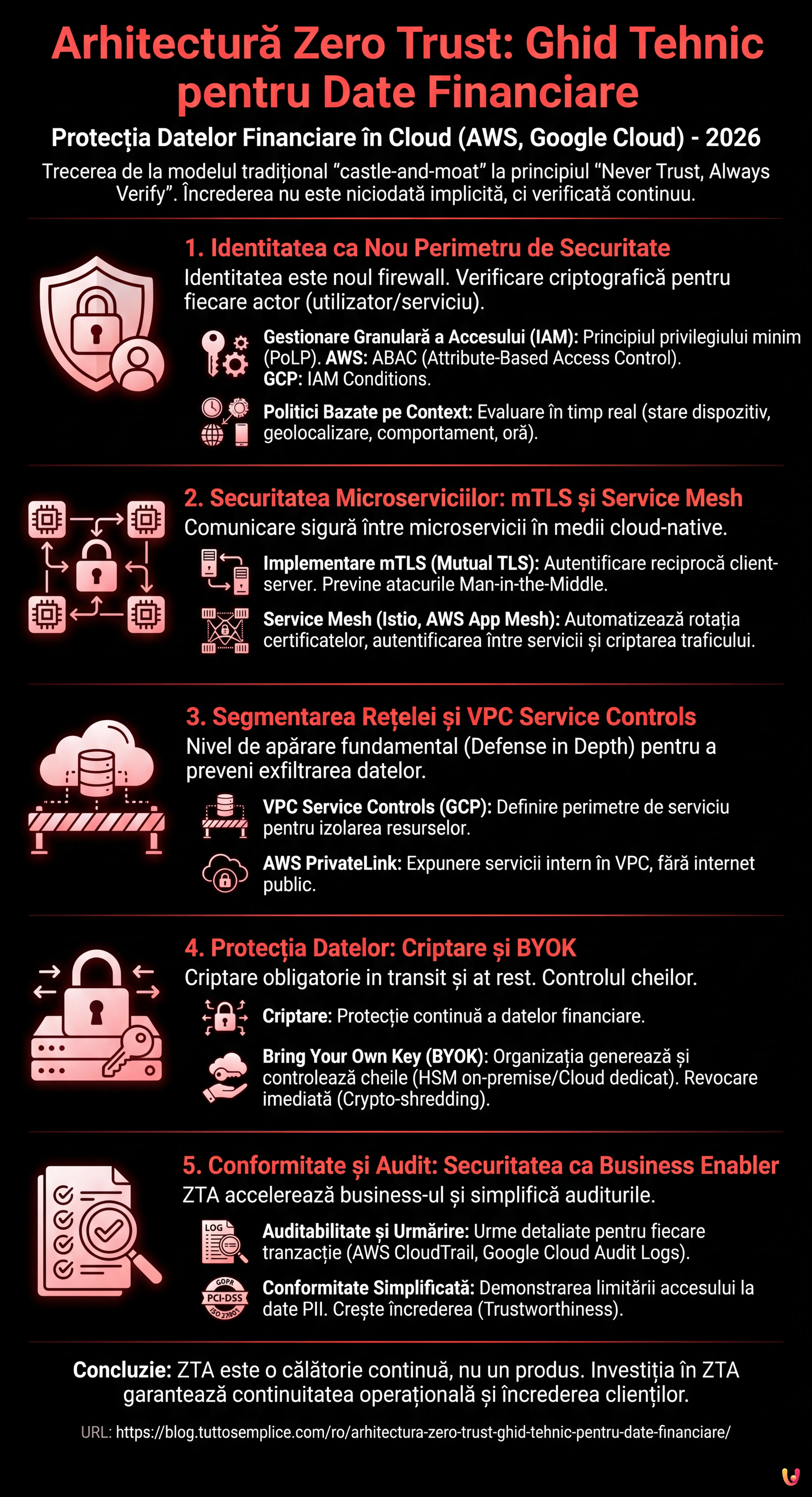 Arhitectură Zero Trust: Ghid Tehnic pentru Date Financiare - Infografic rezumativ