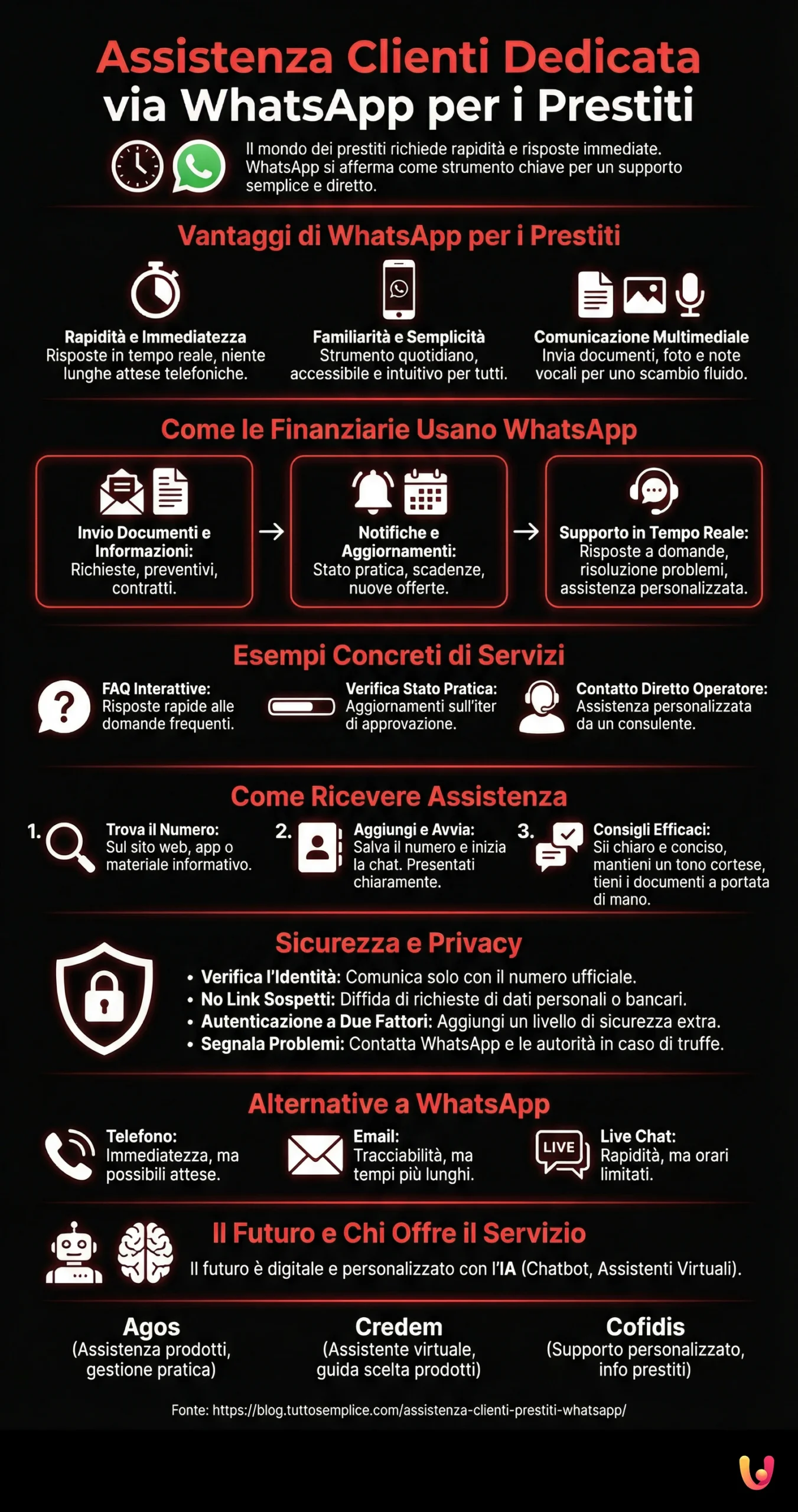 Assistenza clienti dedicata via WhatsApp per i prestiti - Infografica riassuntiva