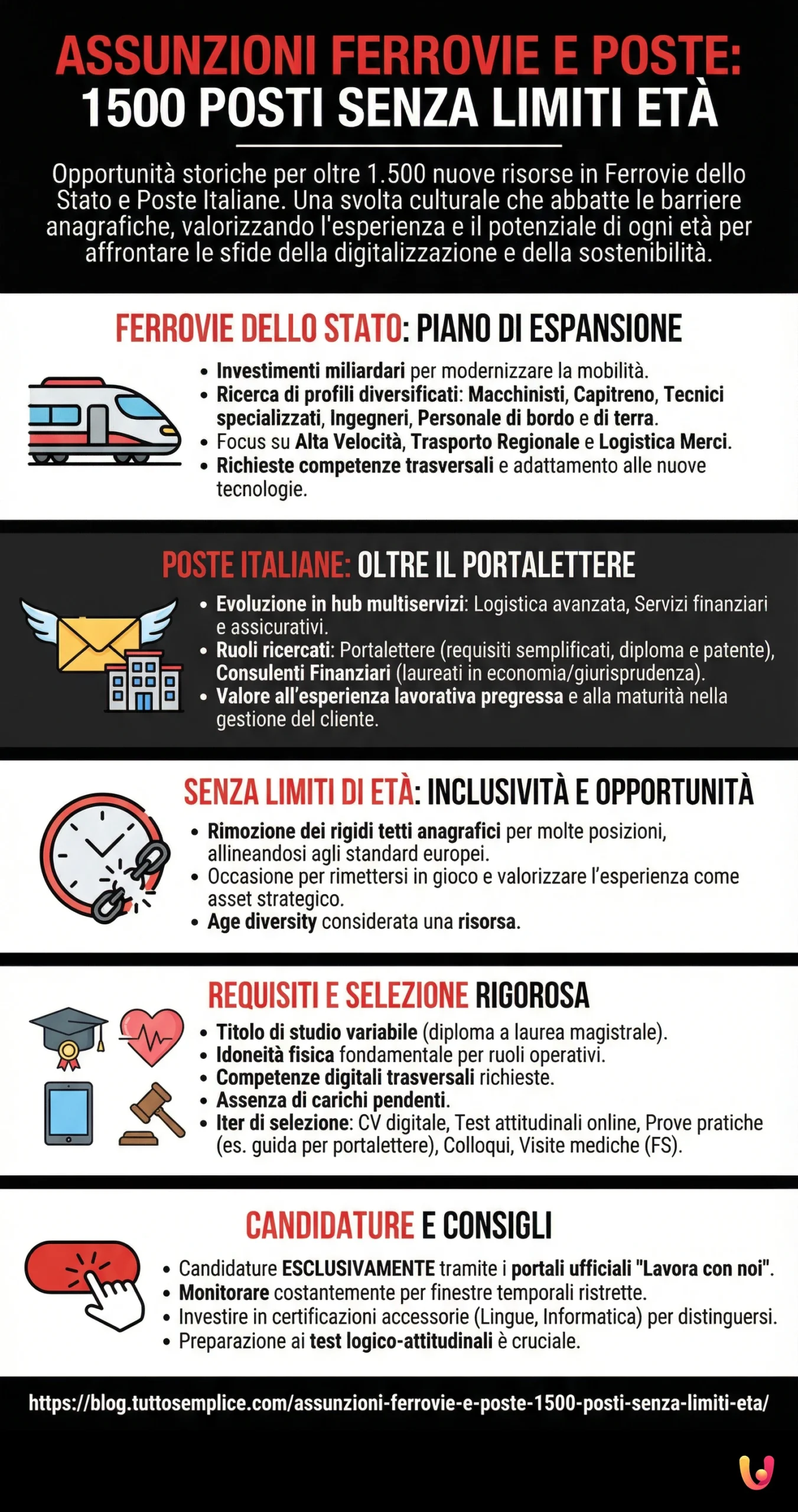 Assunzioni Ferrovie e Poste: 1500 Posti Senza Limiti Et&agrave; - Infografica riassuntiva