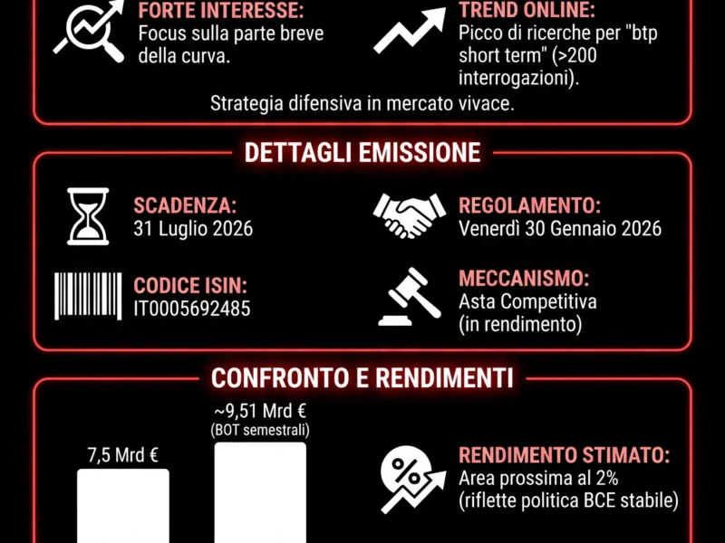 Infografica: Asta BOT 6 Mesi: il Tesoro offre 7,5 miliardi il 28 gennaio 2026