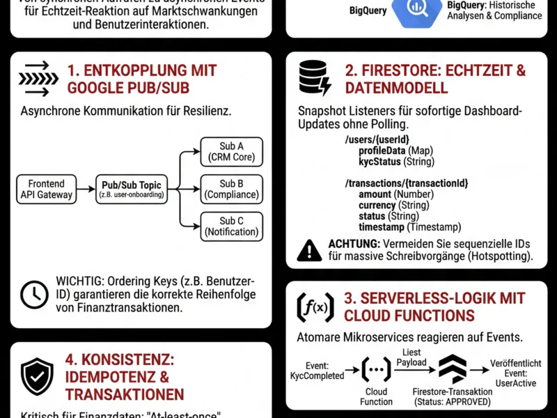 Infografica: Aufbau eines Fintech-CRM: Ereignisgesteuerte Architektur auf Google Cloud