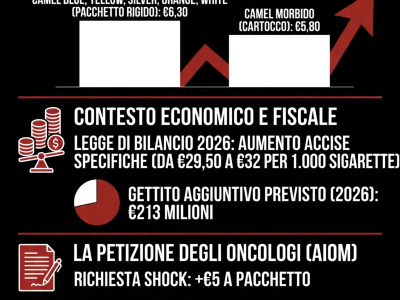 Infografica: Aumento Sigarette 27 Gennaio: Nuovi Prezzi Camel e Petizione Oncologi