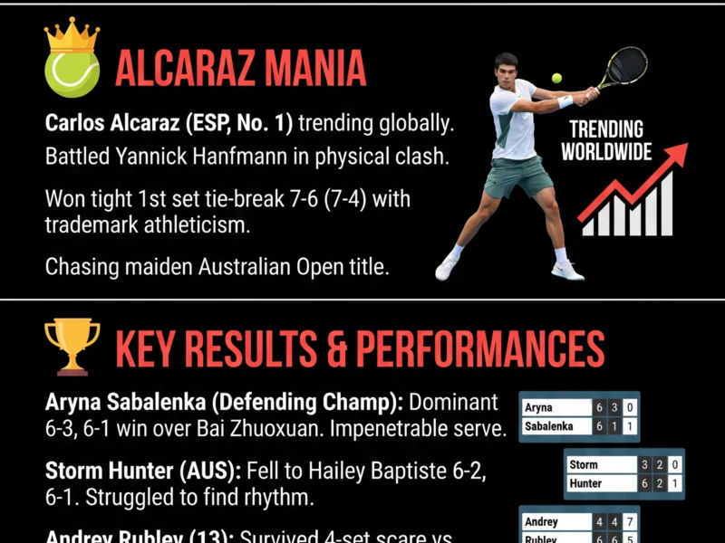 Infografica: Australian Open 2026 Day 4: Gibson Heartbreak and Alcaraz Mania