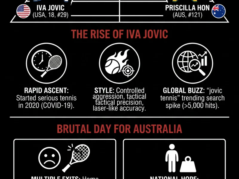 Infografica: Australian Open 2026: Iva Jovic Stuns Priscilla Hon on Brutal Day for Locals
