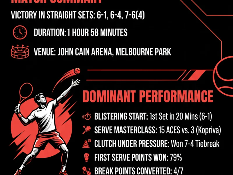 Infografica: Australian Open 2026: Taylor Fritz Powers Past Vit Kopriva in Straight Sets Thriller
