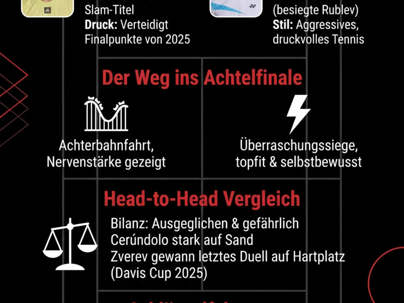 Infografica: Australian Open: Zverev gegen Cer&uacute;ndolo &ndash; Der Kampf ums Viertelfinale