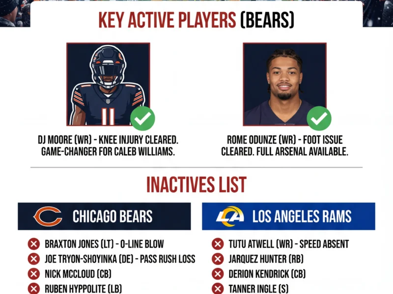 Infografica: Bears vs. Rams Inactives: DJ Moore Active for Divisional Round Clash