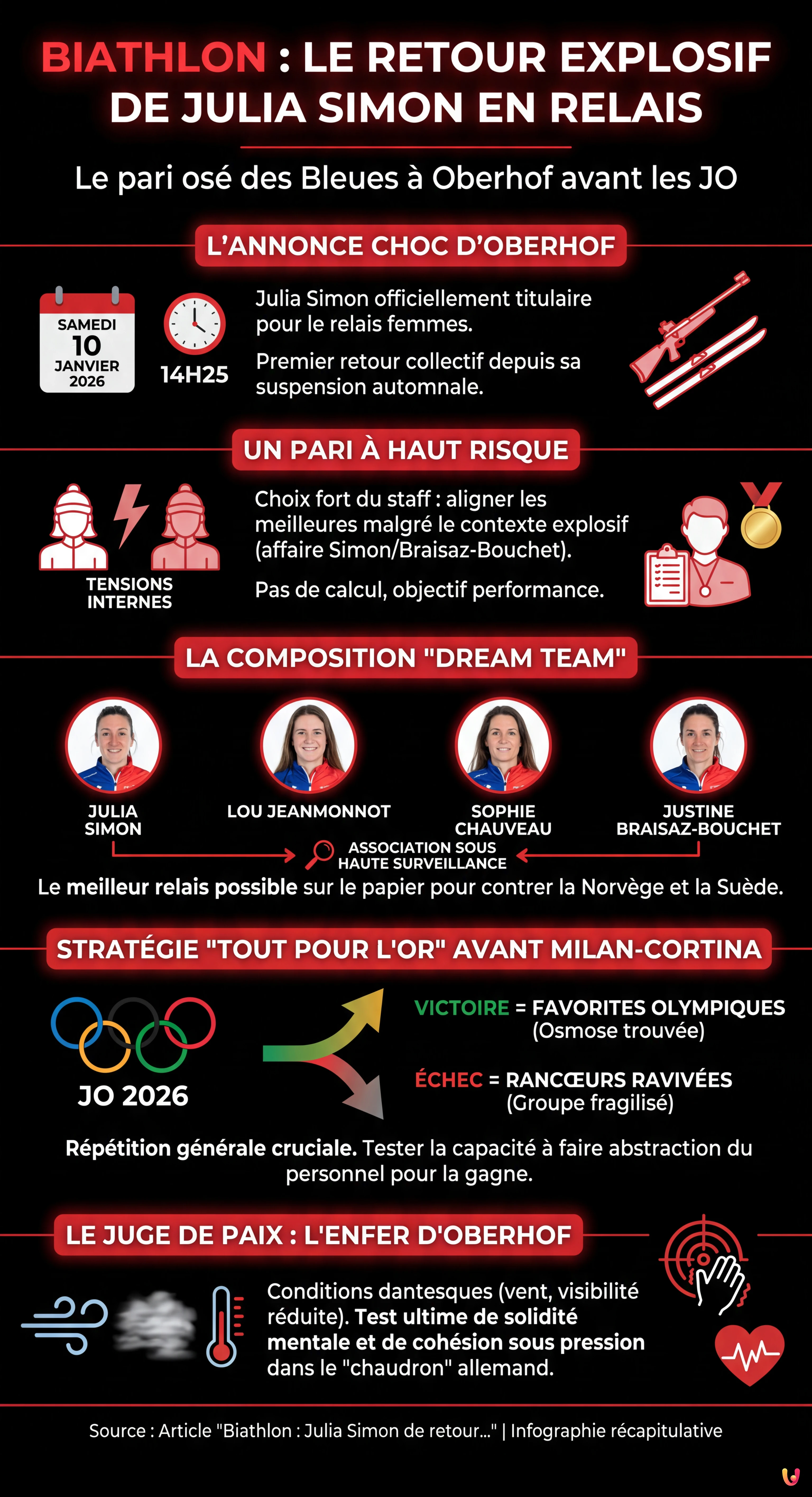 Biathlon : Julia Simon de retour dans le relais d'Oberhof, le pari os&eacute; des Bleues - Infografica riassuntiva