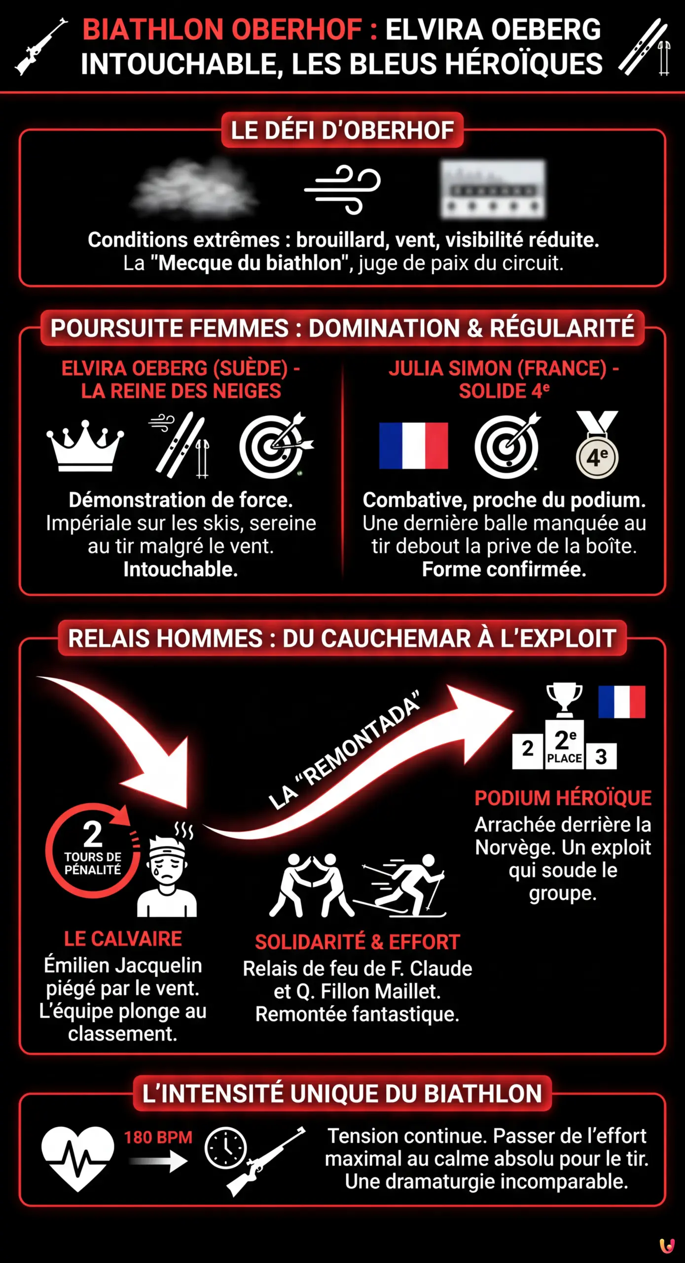 Biathlon Oberhof : Elvira Oeberg Intouchable, Les Bleus H&eacute;ro&iuml;ques - Infographie r&eacute;sumant