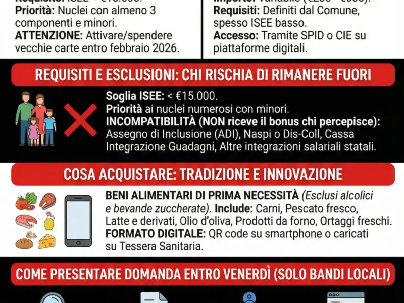 Infografica: Bonus Spesa 2026: Fondi a Rischio? Scadenza Domanda Venerd&igrave;