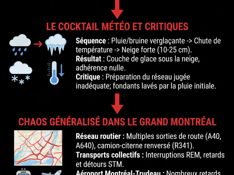 Infografica: Bord&eacute;e de neige et verglas : un carambolage majeur paralyse la route 132 &agrave; Longueuil