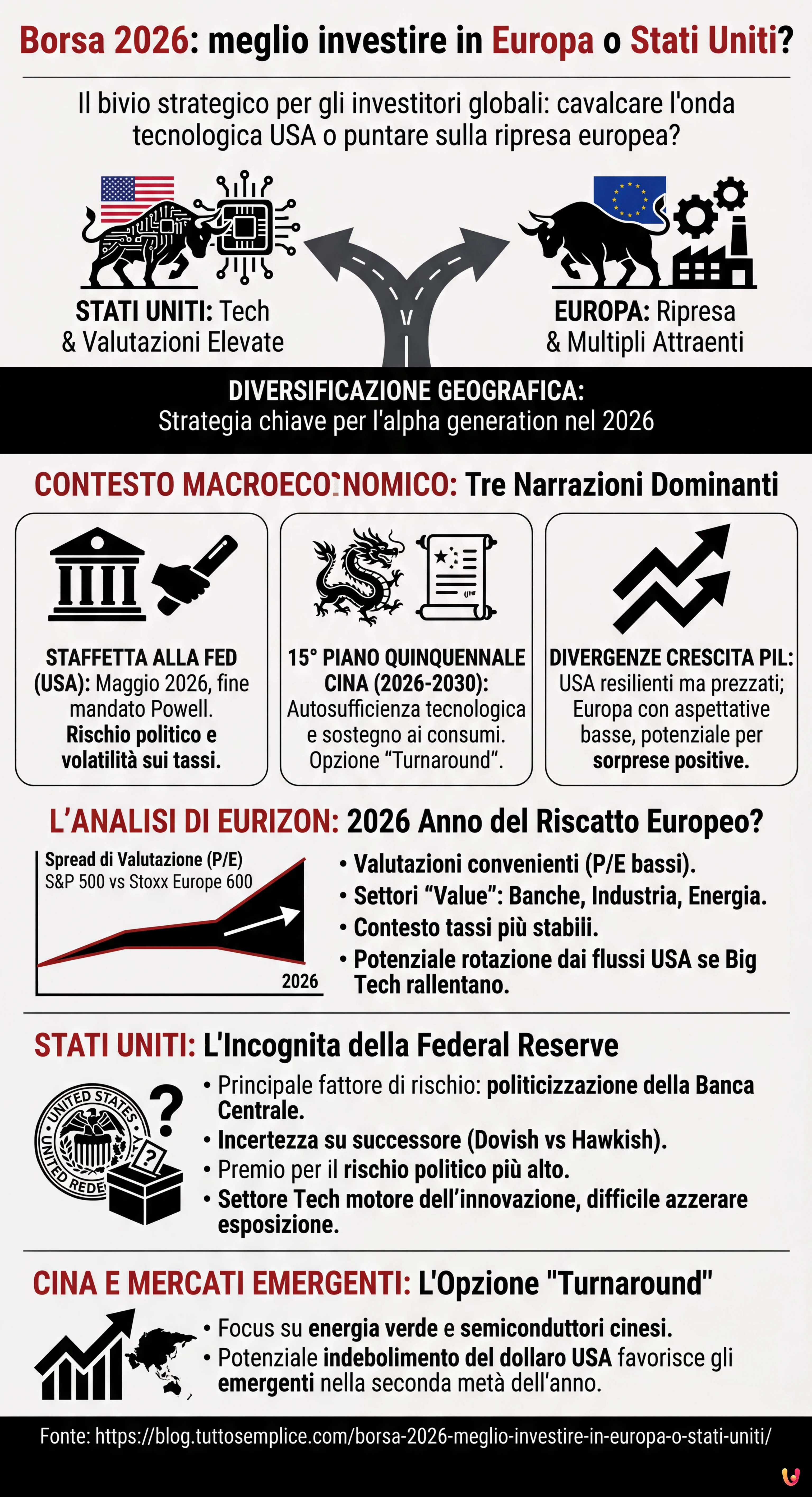 Borsa 2026: meglio investire in Europa o Stati Uniti? - Infografica riassuntiva