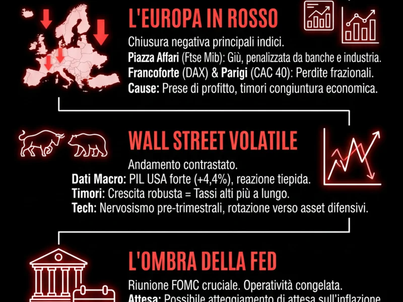 Infografica: Borse deboli: rischi geopolitici e attesa Fed frenano i mercati