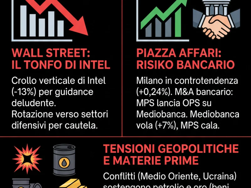 Infografica: Borse deboli tra rischi geopolitici e attesa Fed: crolla Intel, scatto di Milano