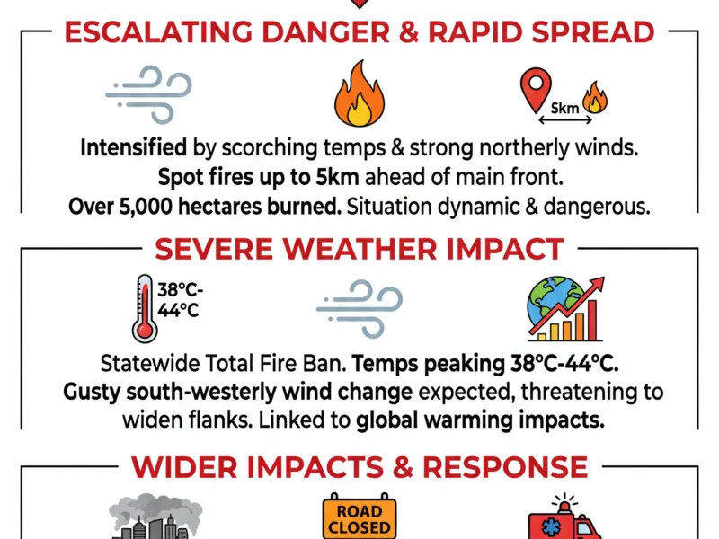 Infografica: Bushfire Jumps Containment Lines in Victoria's Otways as Heatwave Intensifies