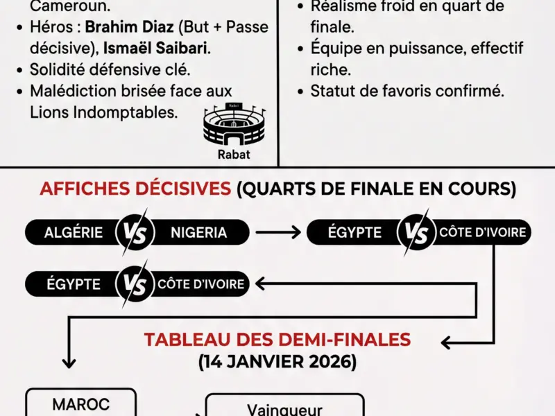 Infografica: CAN 2025 : Le Maroc et le S&eacute;n&eacute;gal en demi-finales, le tableau se pr&eacute;cise
