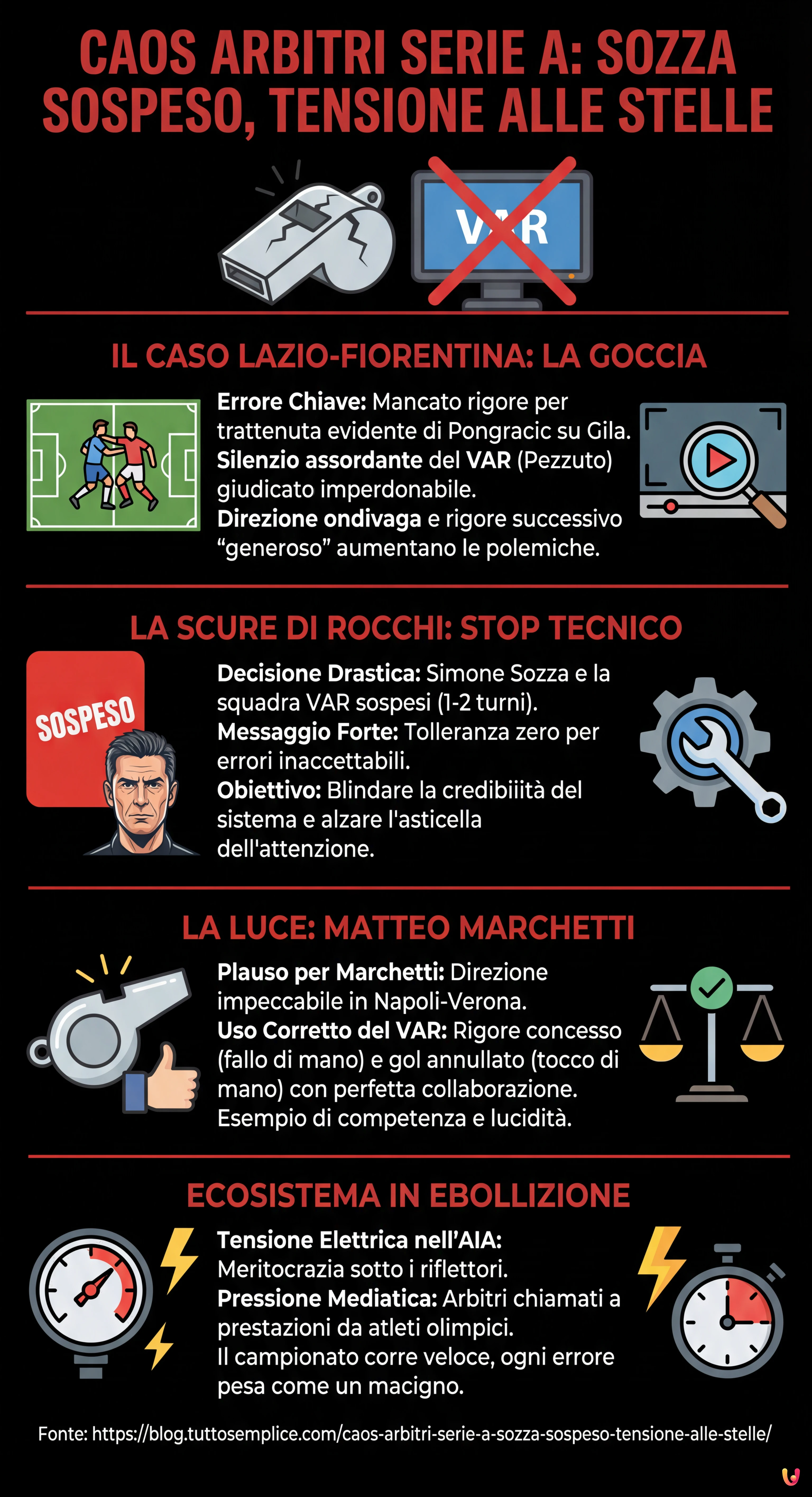 Caos Arbitri Serie A: Sozza Sospeso, Tensione alle Stelle - Infografica riassuntiva