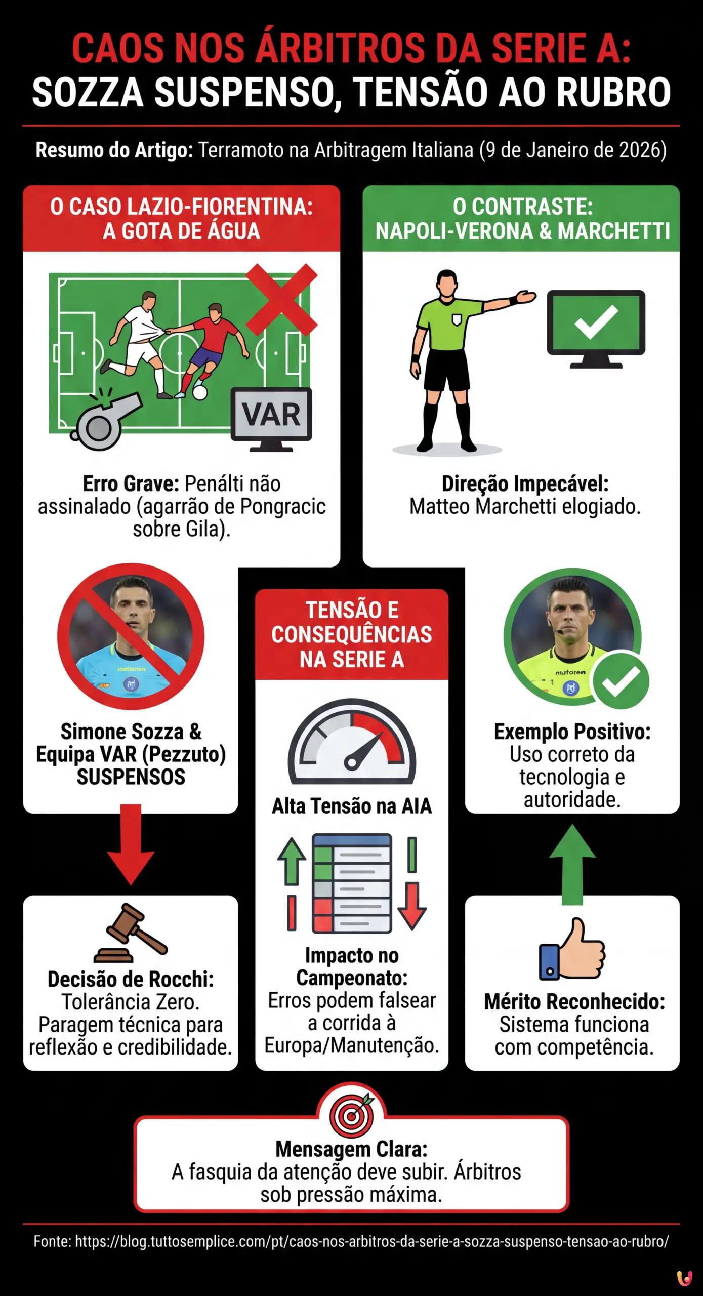 Caos nos Árbitros da Serie A: Sozza Suspenso, Tensão ao Rubro - Infografica riassuntiva