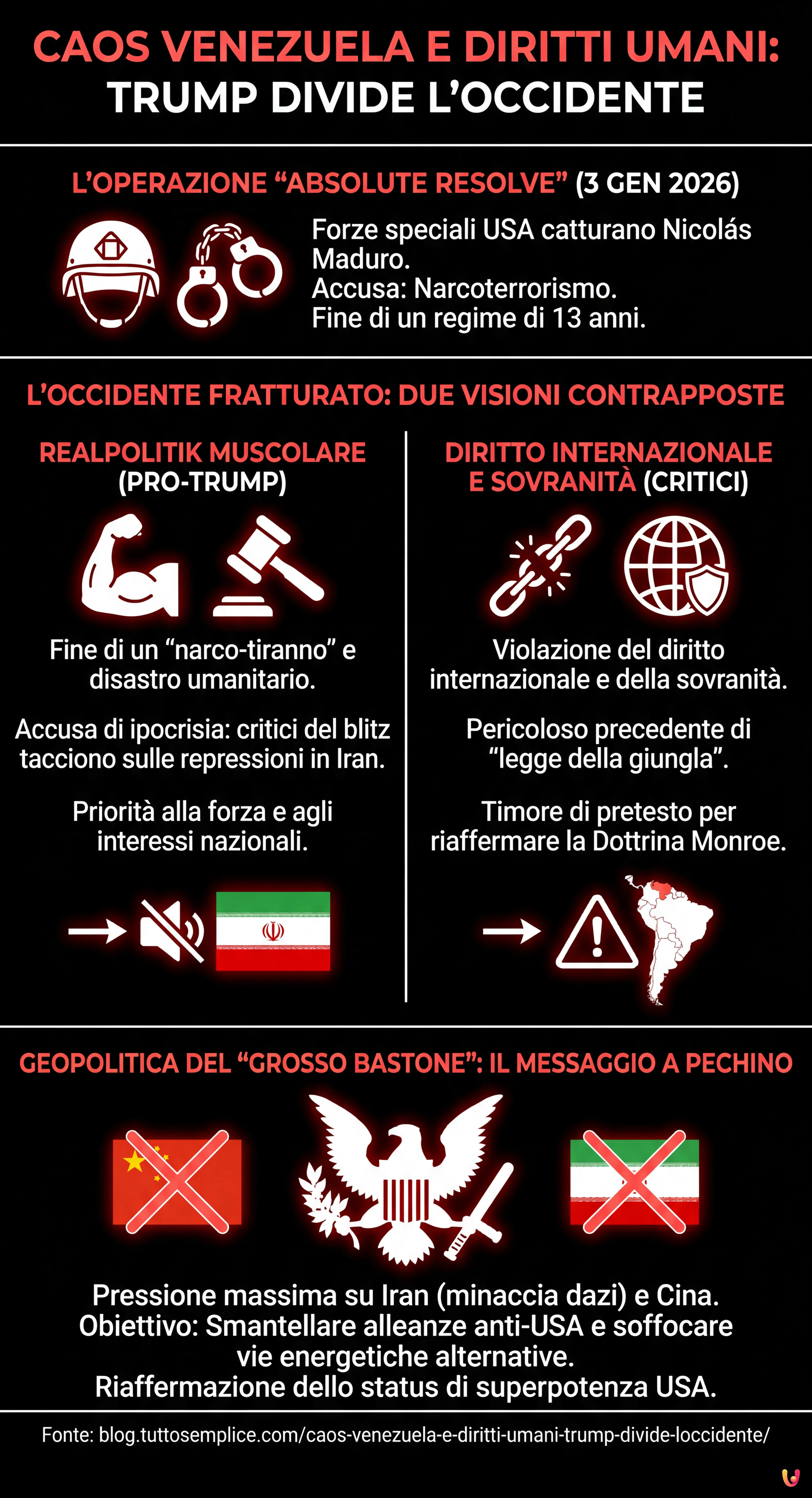 Caos Venezuela e diritti umani: Trump divide l'Occidente - Infografica riassuntiva