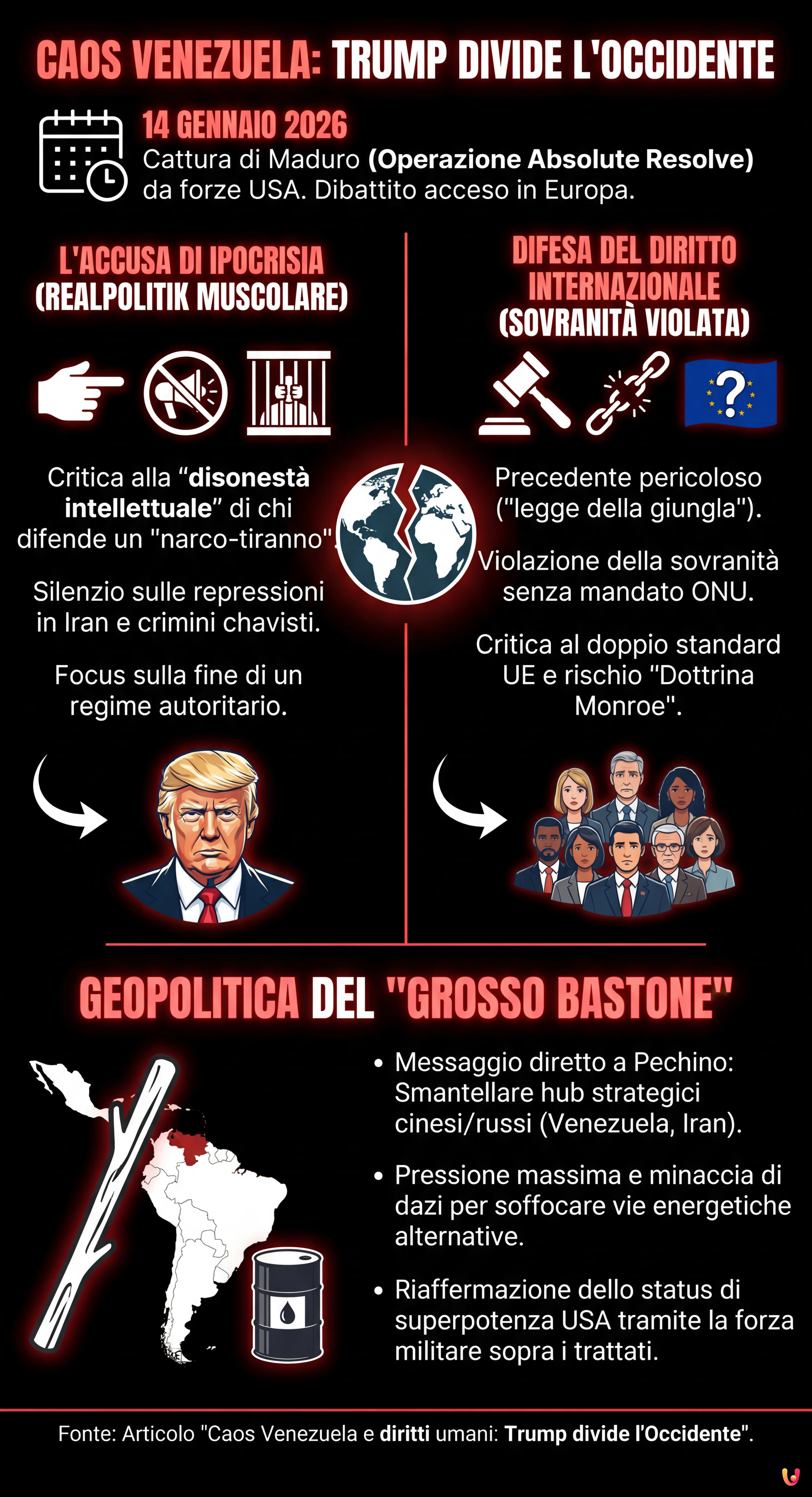 Caos Venezuela e diritti umani: Trump divide l'Occidente - Infografica riassuntiva