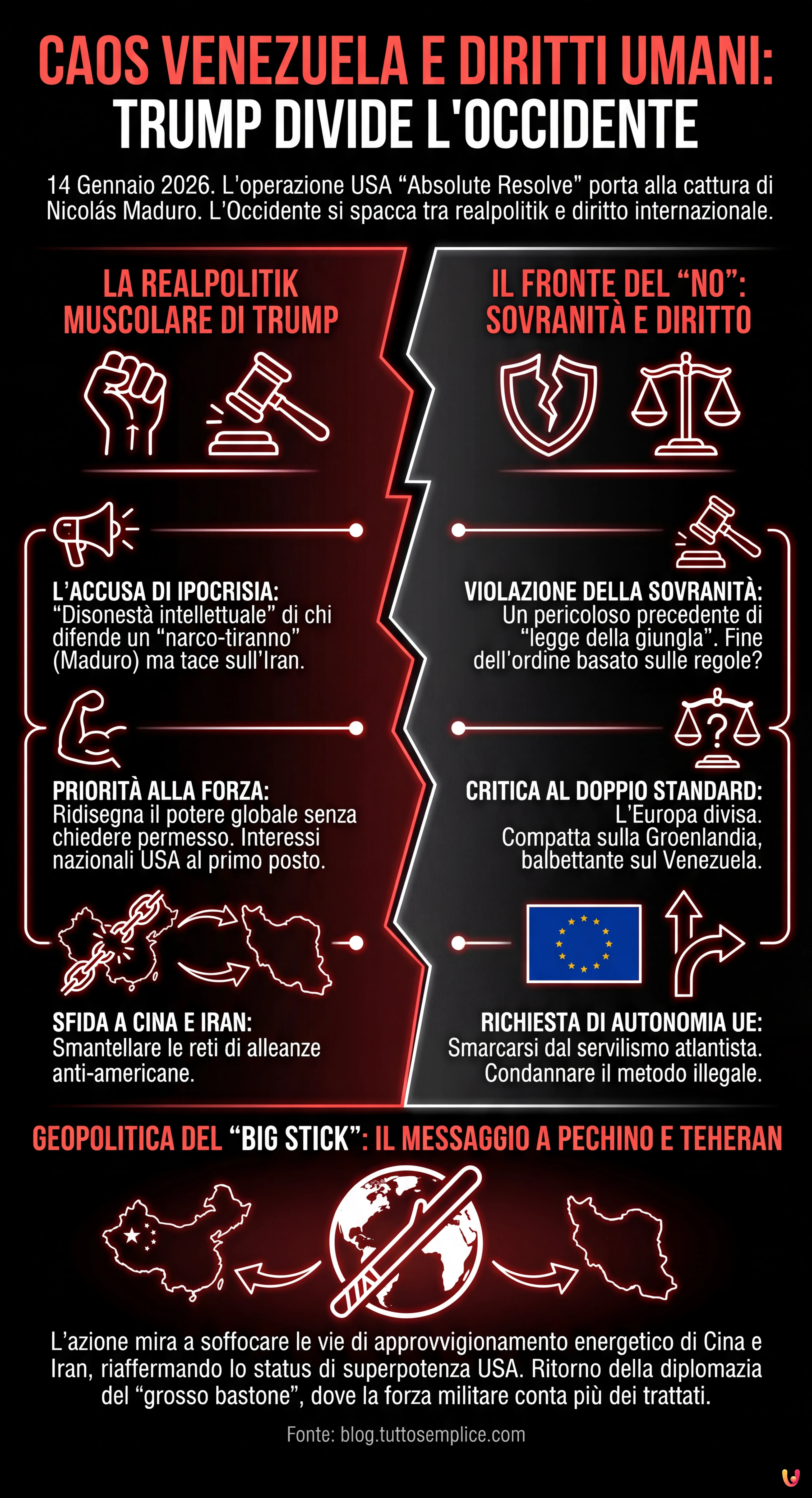 Caos Venezuela e diritti umani: Trump divide l'Occidente - Infografica riassuntiva