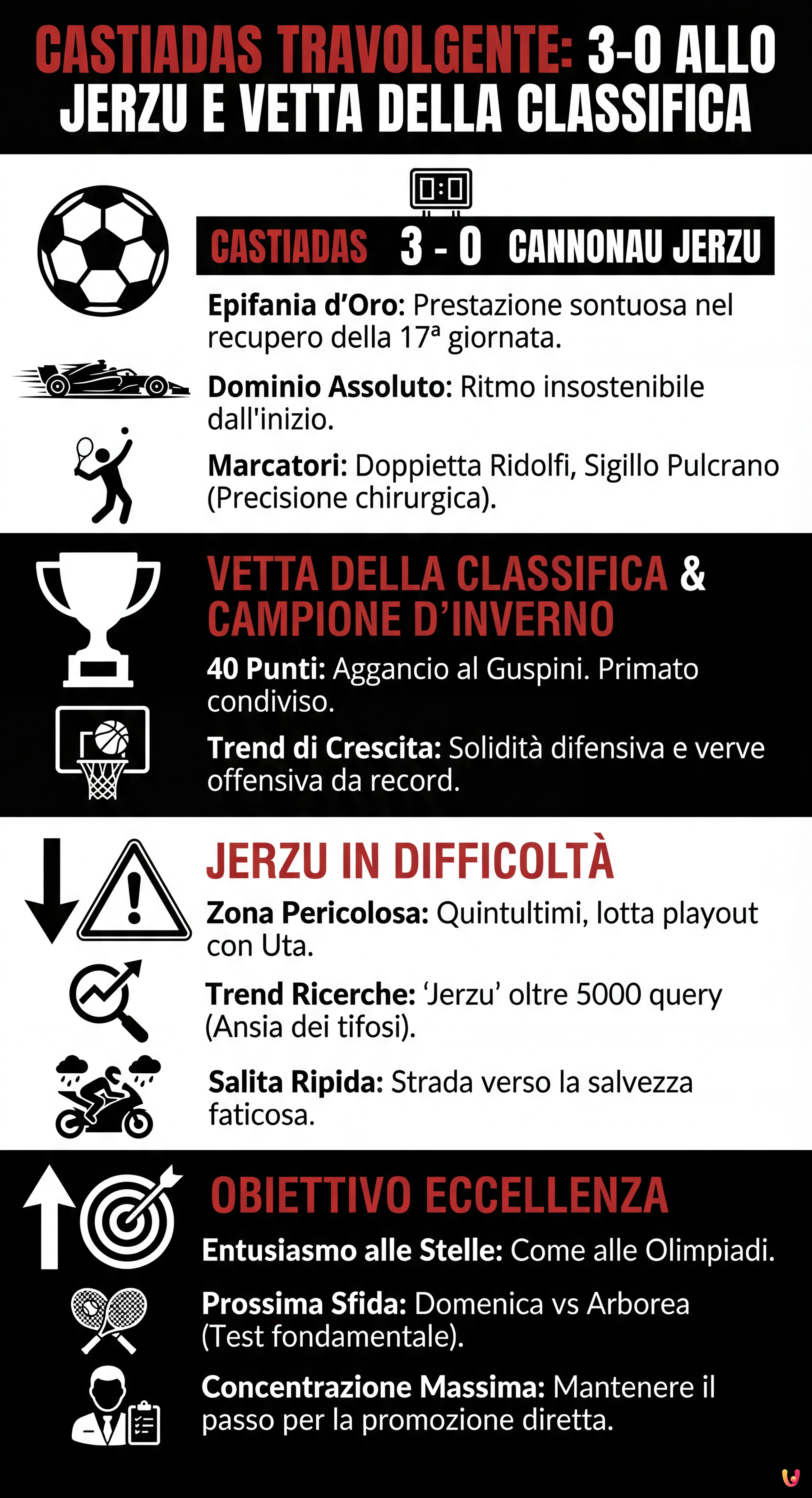 Castiadas Travolgente: 3-0 allo Jerzu e Vetta della Classifica - Infografica riassuntiva