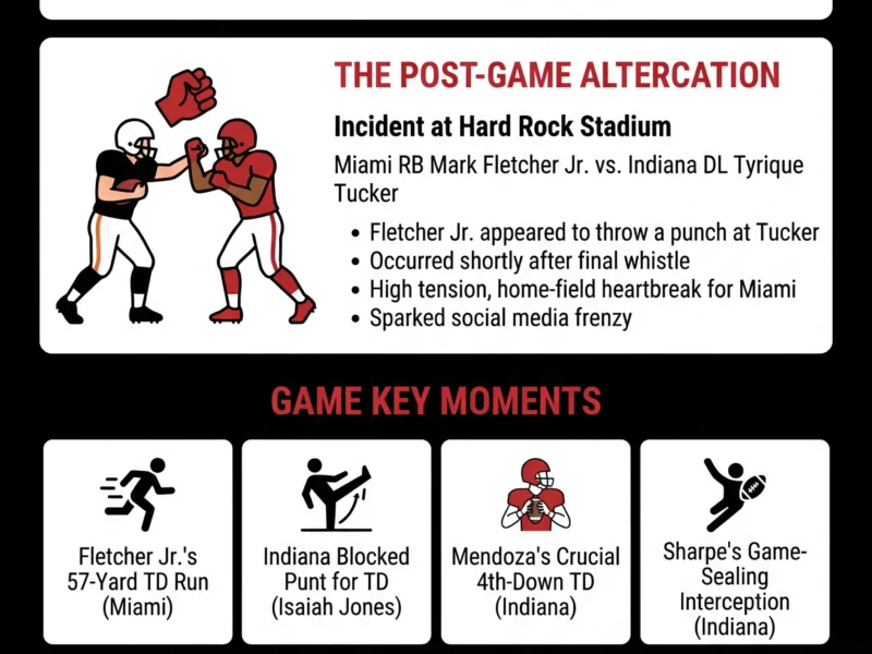 Infografica: Chaos in Miami: Fletcher Jr. Throws Punch After Indiana Claims Historic National Title