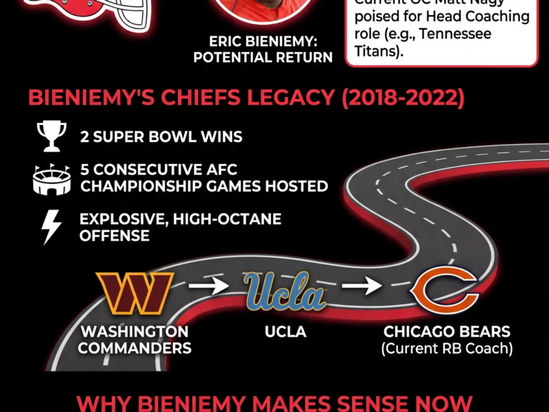 Infografica: Chiefs Request Permission to Interview Eric Bieniemy for Offensive Coordinator Role