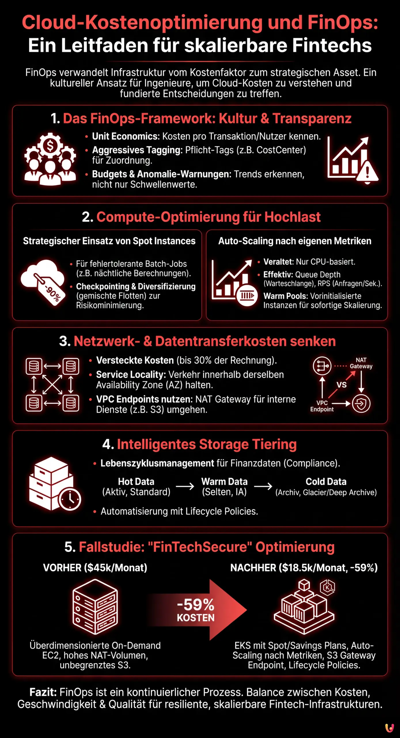 Cloud-Kostenoptimierung und FinOps: Ein Leitfaden f&uuml;r skalierbare Fintechs - Zusammenfassende Infografik