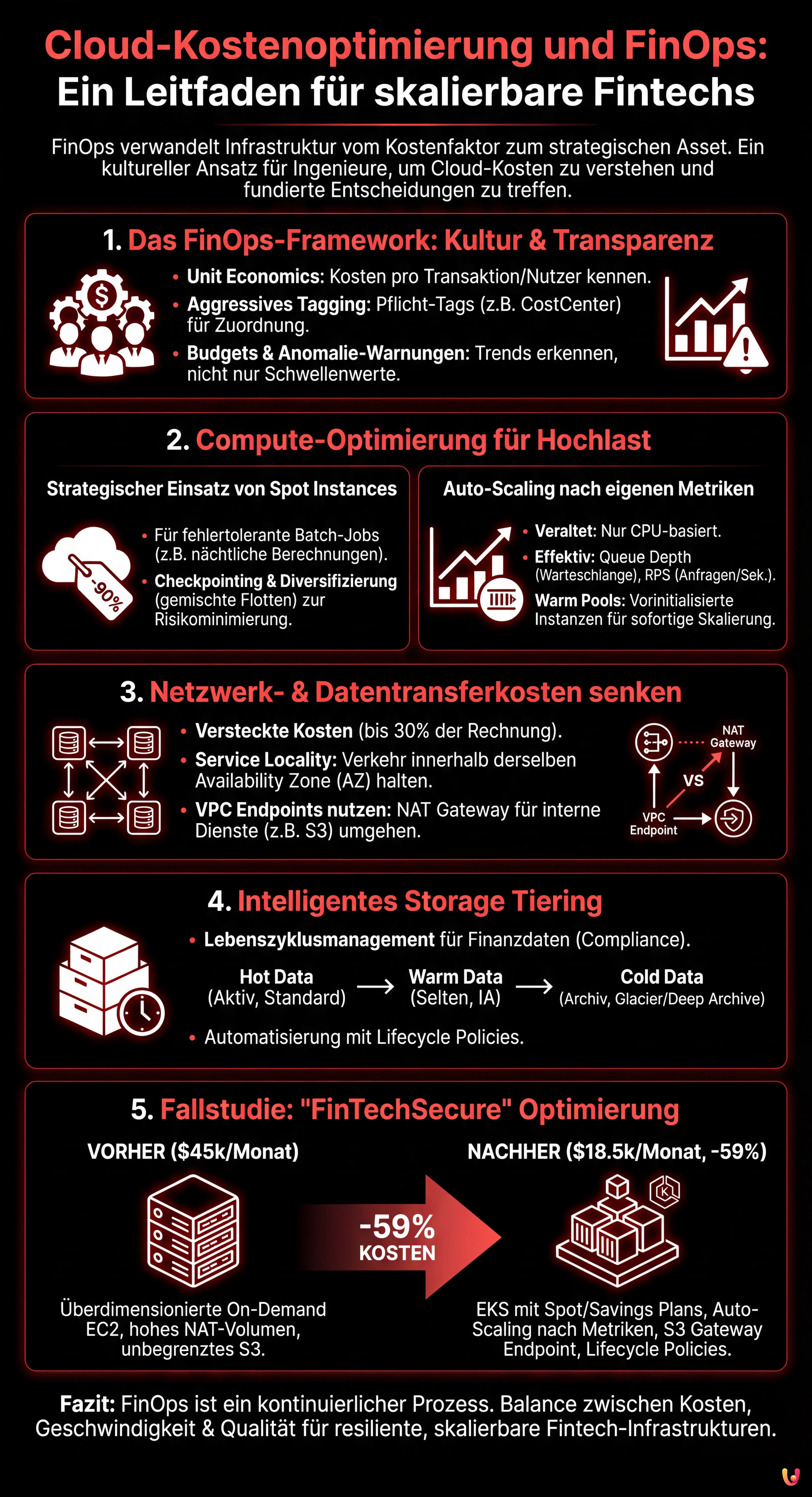 Cloud-Kostenoptimierung und FinOps: Ein Leitfaden für skalierbare Fintechs - Zusammenfassende Infografik