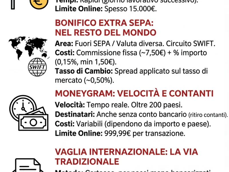 Infografica: Come trasferire denaro all'estero con Poste Italiane: Guida 2026