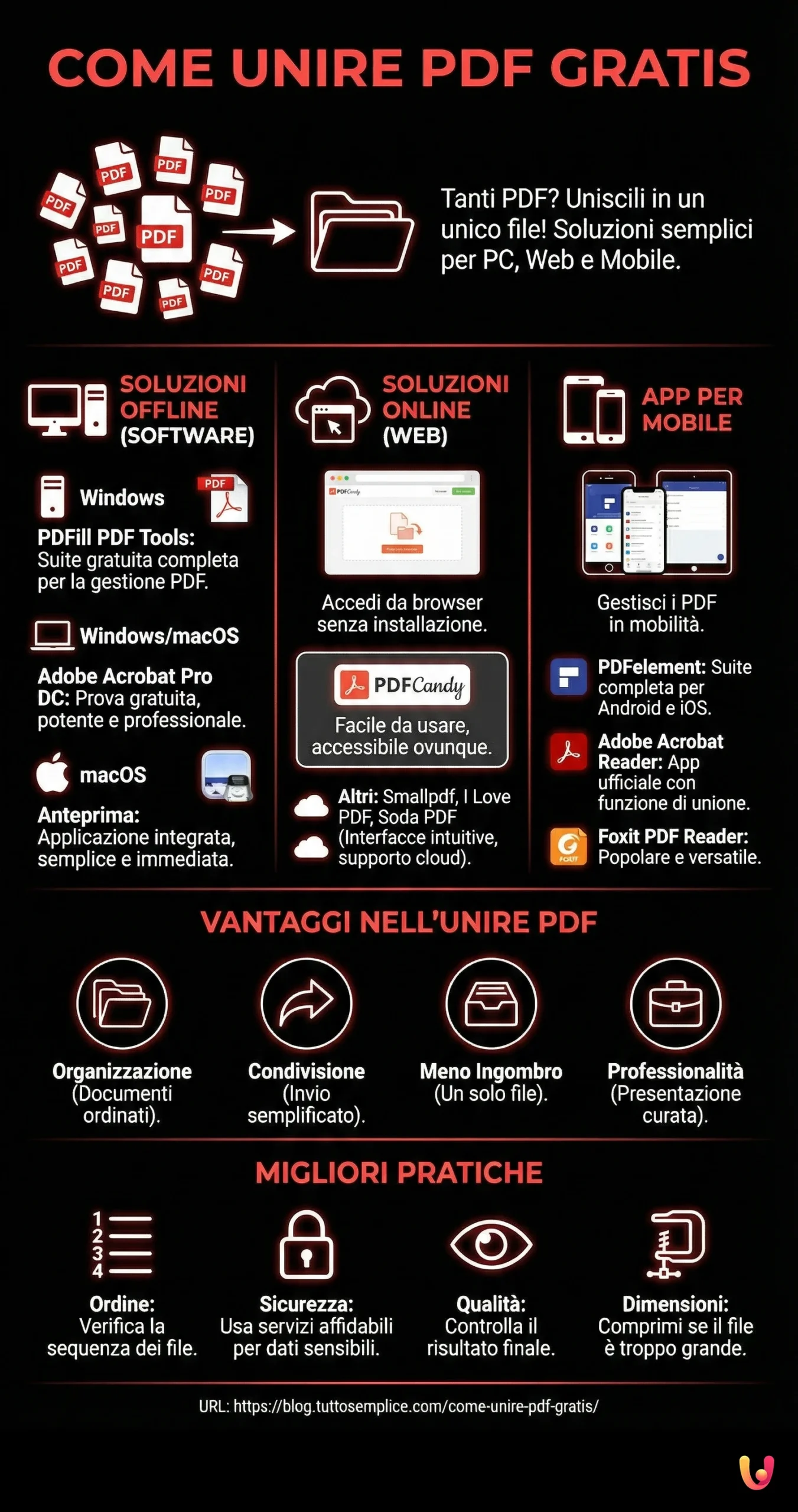 Come Unire PDF Gratis - Infografica riassuntiva